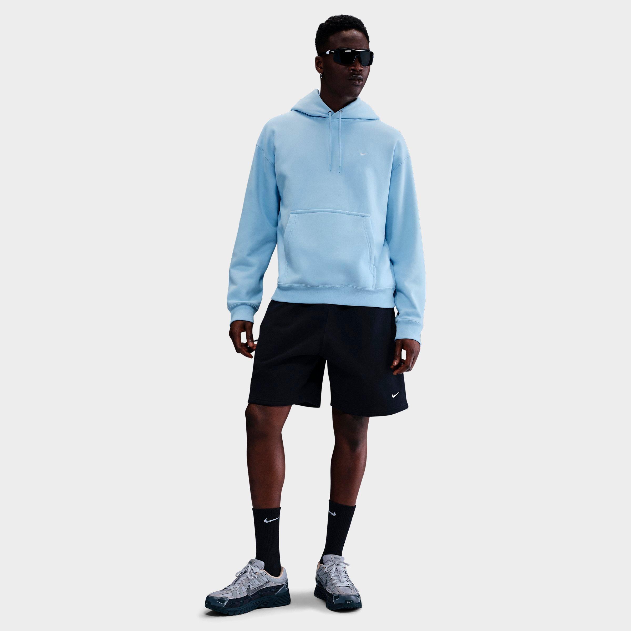 Nike Men's Solo Swoosh Fleece Pullover Hoodie in Celestine Blue/Celestine Blue/White Size: XS
