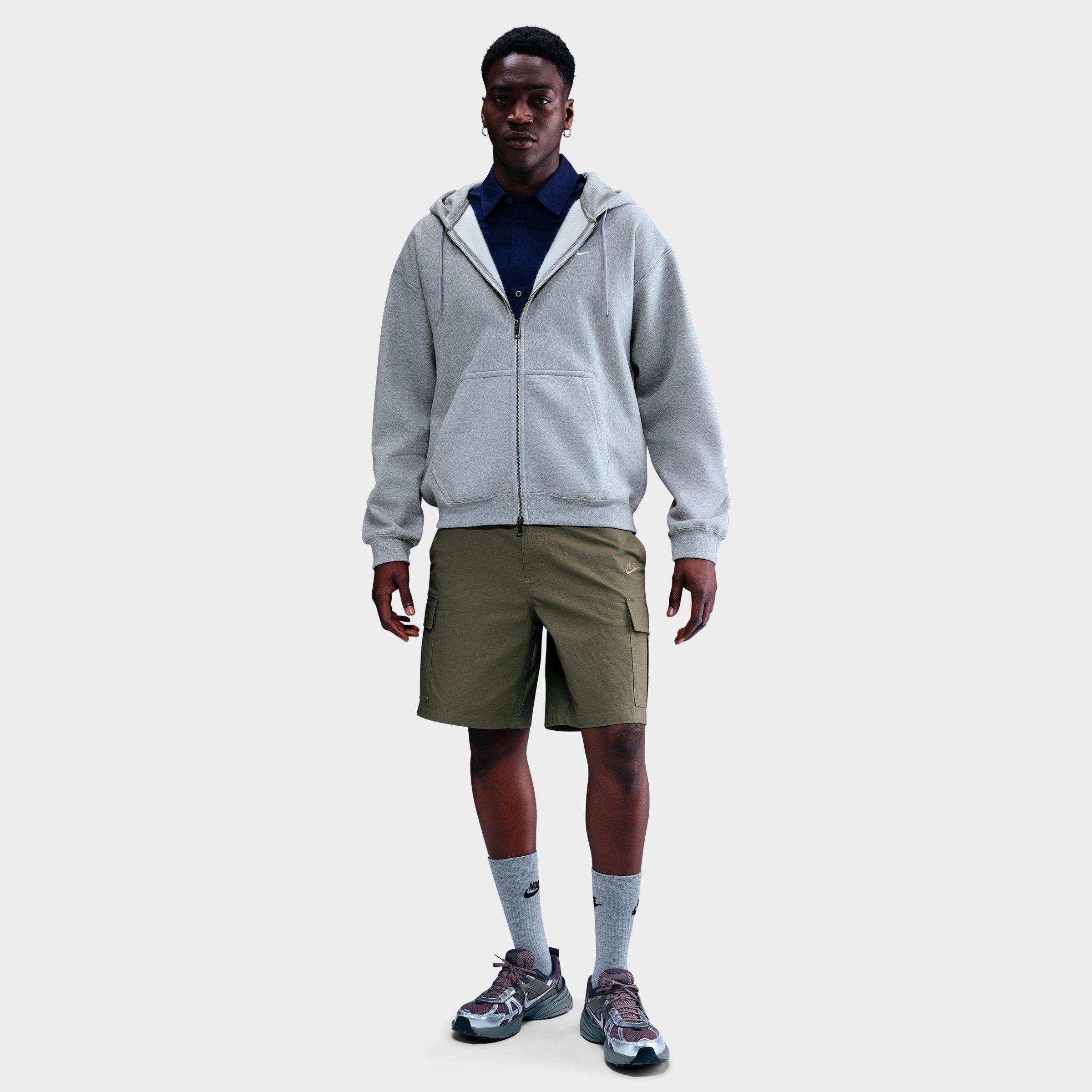 Nike Men's Solo Swoosh Fleece Full-Zip Hoodie in Dark Grey Heather/Light Smoke Grey/White Size: XS