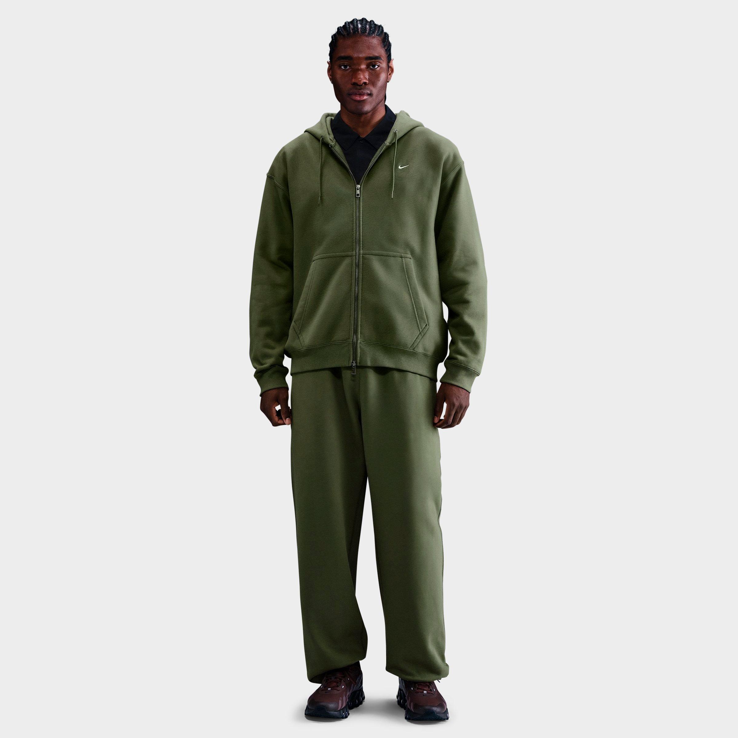 Nike Men's Solo Swoosh Fleece Full-Zip Hoodie in Medium Olive/Medium Olive/White Size: XS