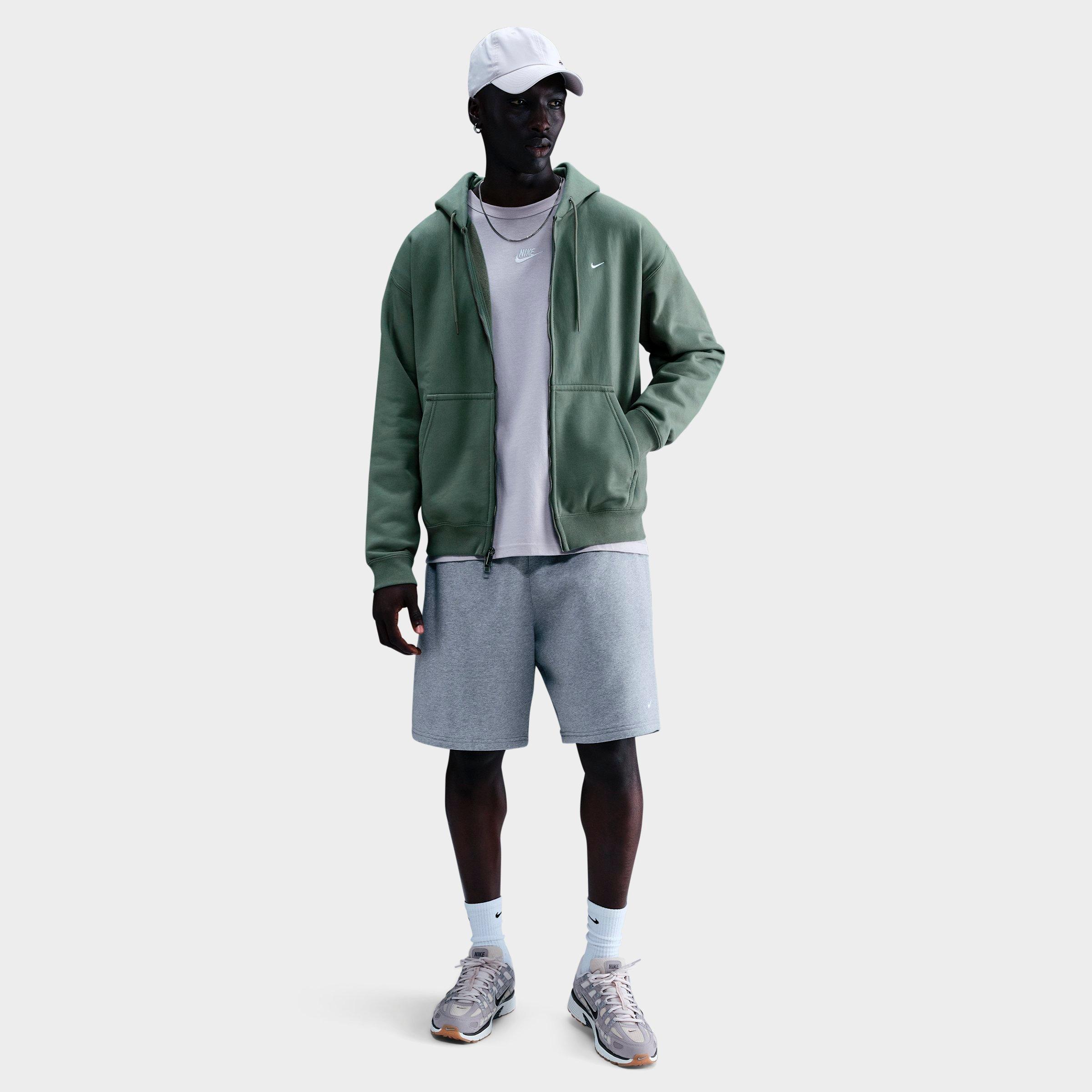 Nike Men's Solo Swoosh Fleece Full-Zip Hoodie in Clay Green/Clay Green/White Size: XS