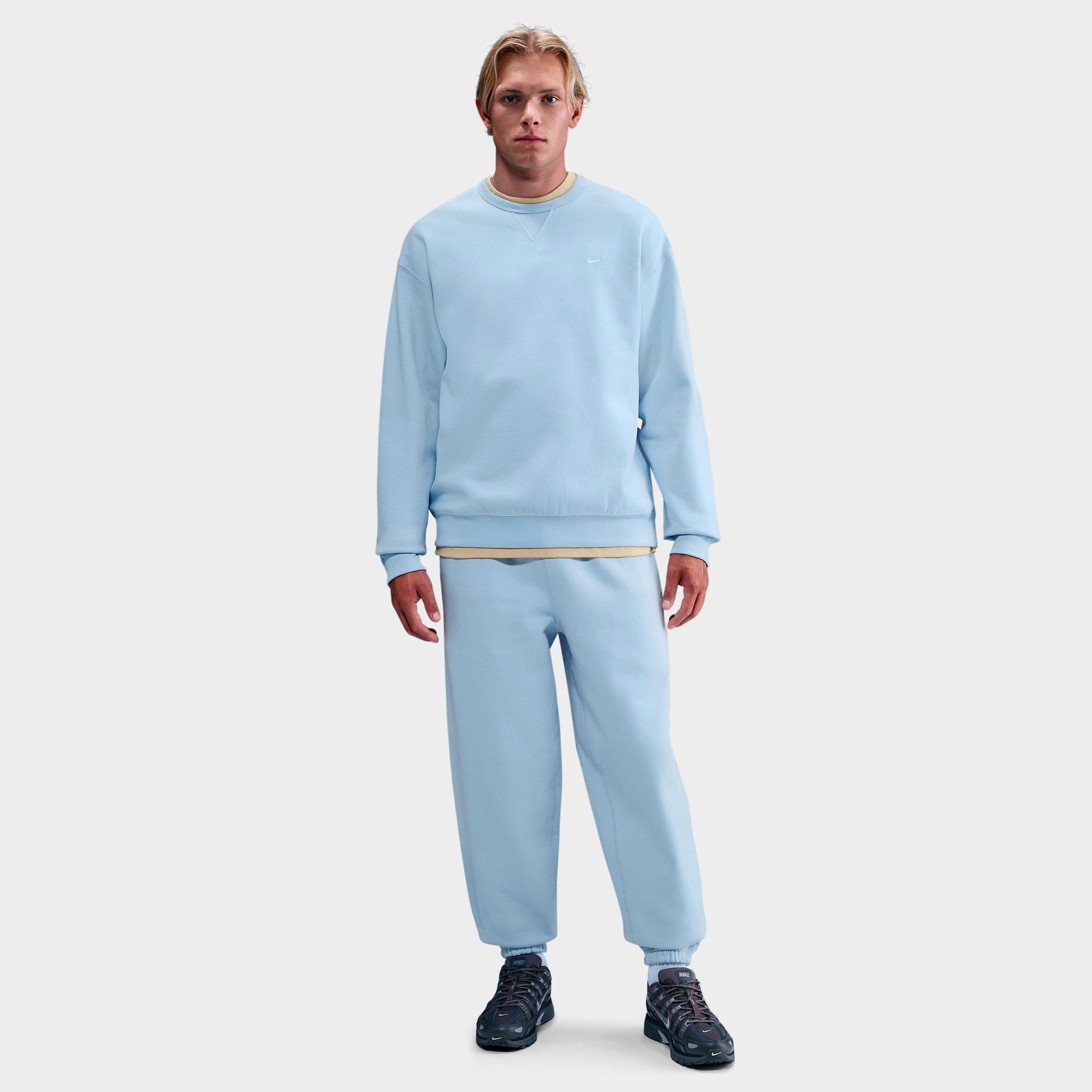 Nike Men's Solo Swoosh Fleece Crewneck Sweatshirt in Celestine Blue/White Size: XS