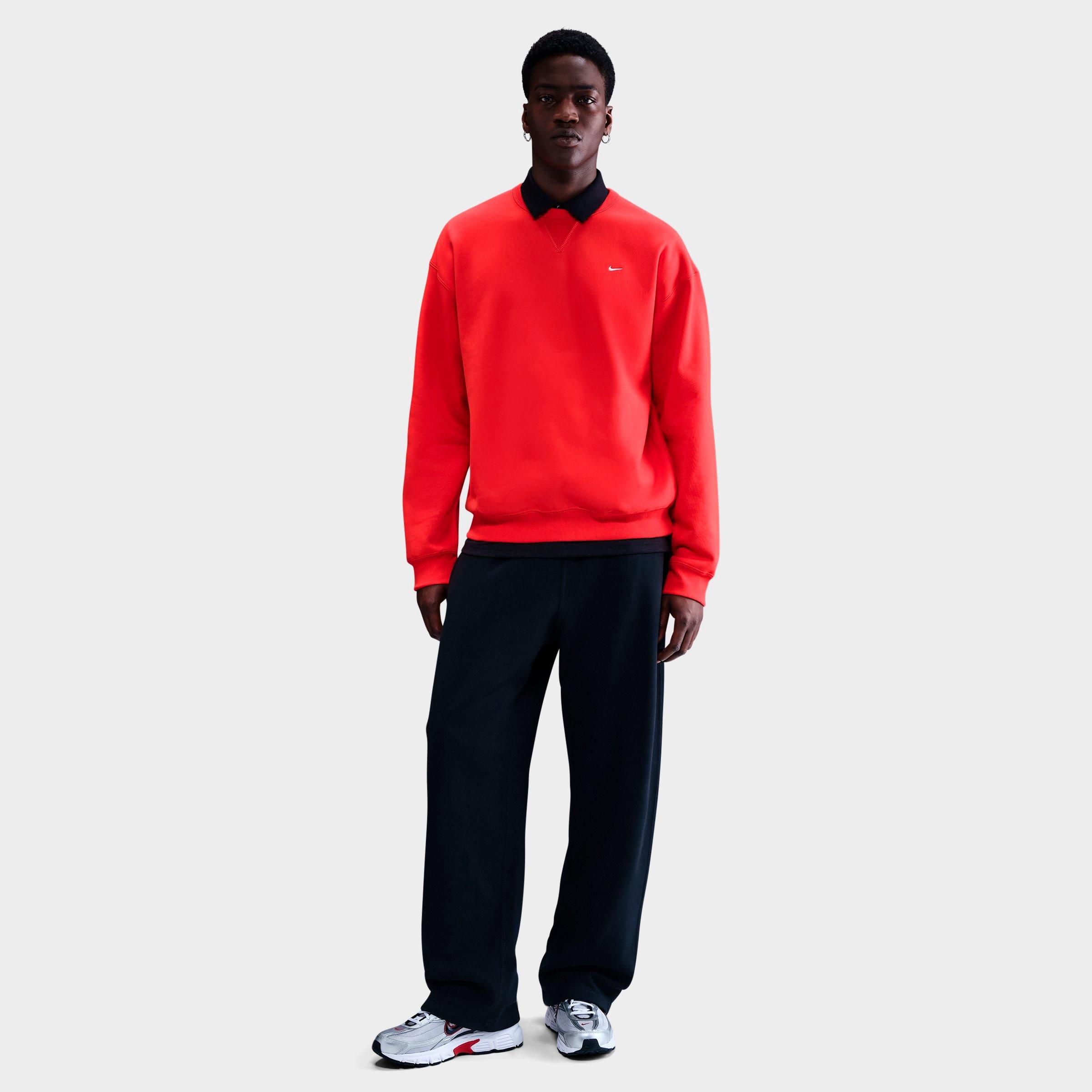 Nike Men's Solo Swoosh Fleece Crewneck Sweatshirt in Light Crimson/White Size: XS