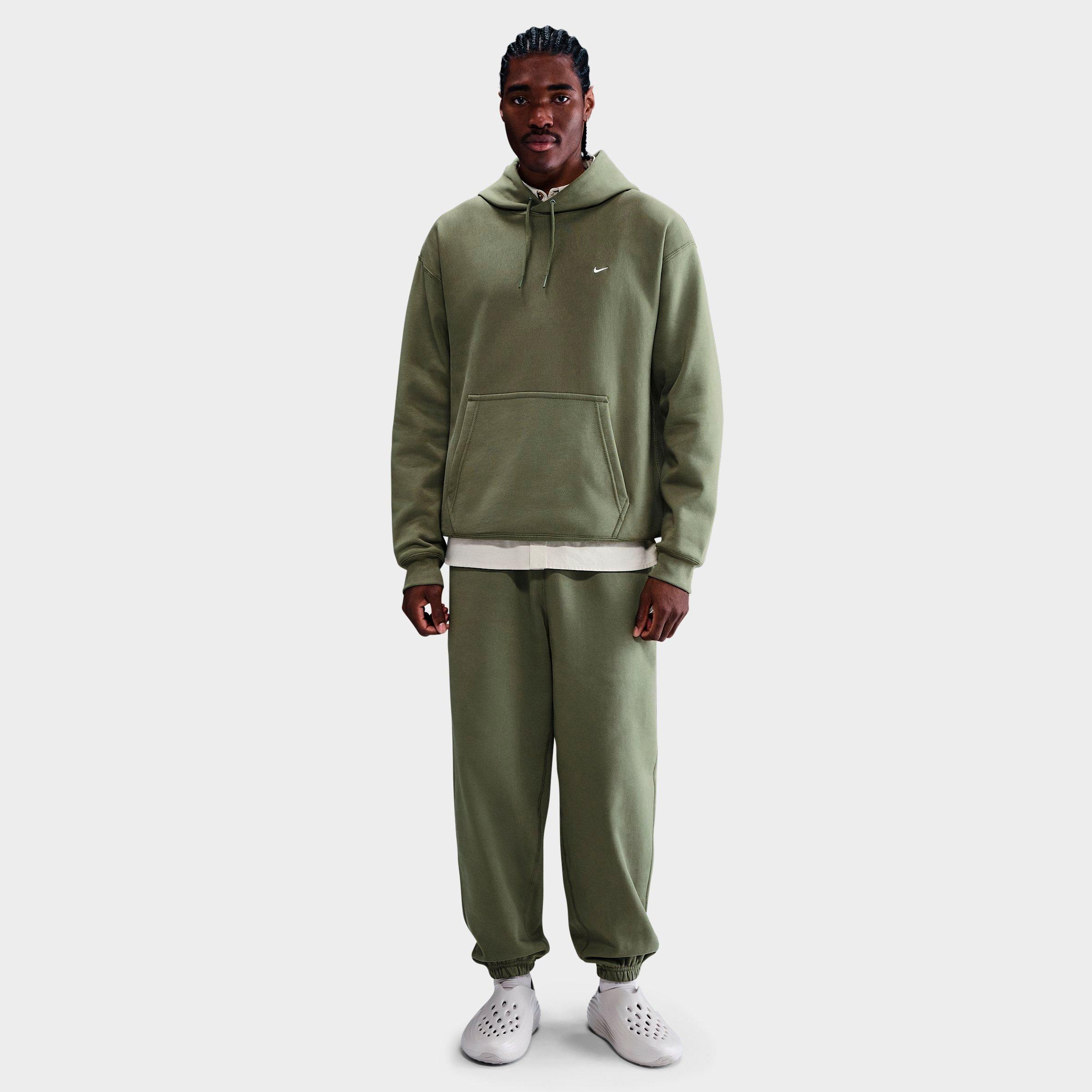 Nike Men's Solo Swoosh Cuffed Fleece Pants in Medium Olive/Medium Olive/White Size: XS