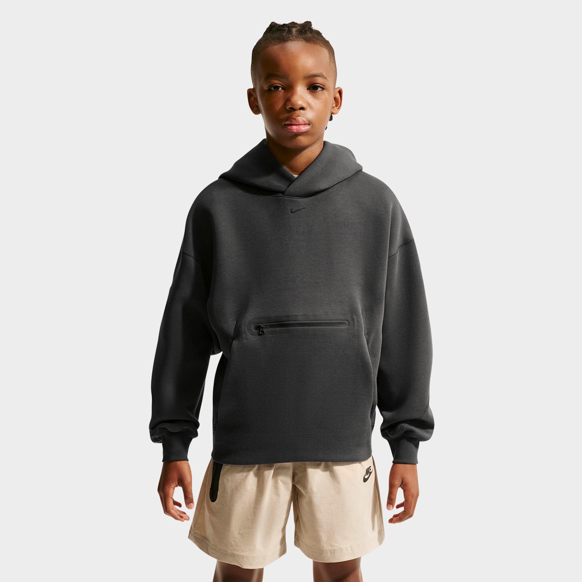 Nike Big Kids Sportswear Tech Fleece Oversized Pullover Hoodie in Anthracite/Black Size: XS
