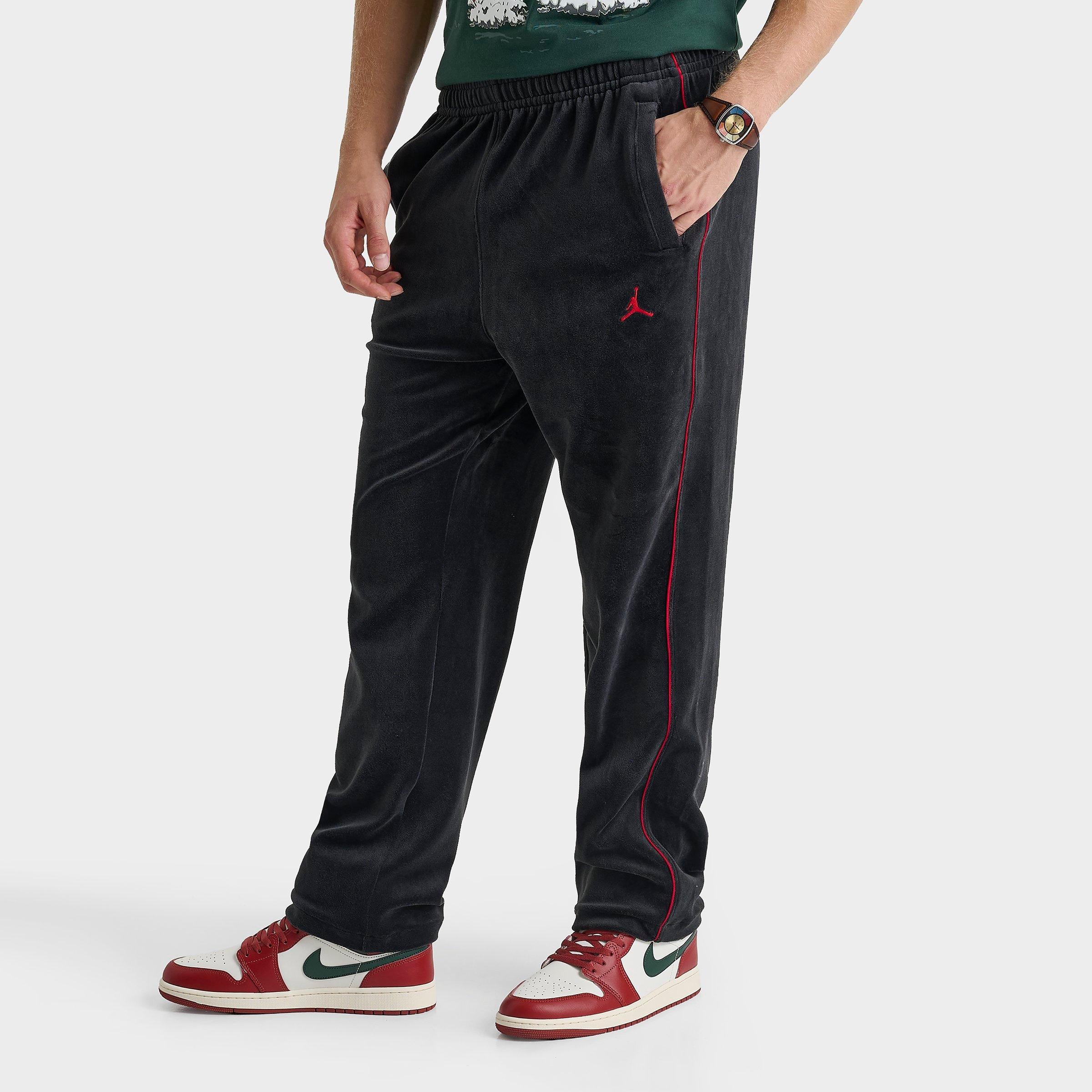 Jordan Men's Brooklyn Velour Track Pants in Black/Gym Red Size: Small