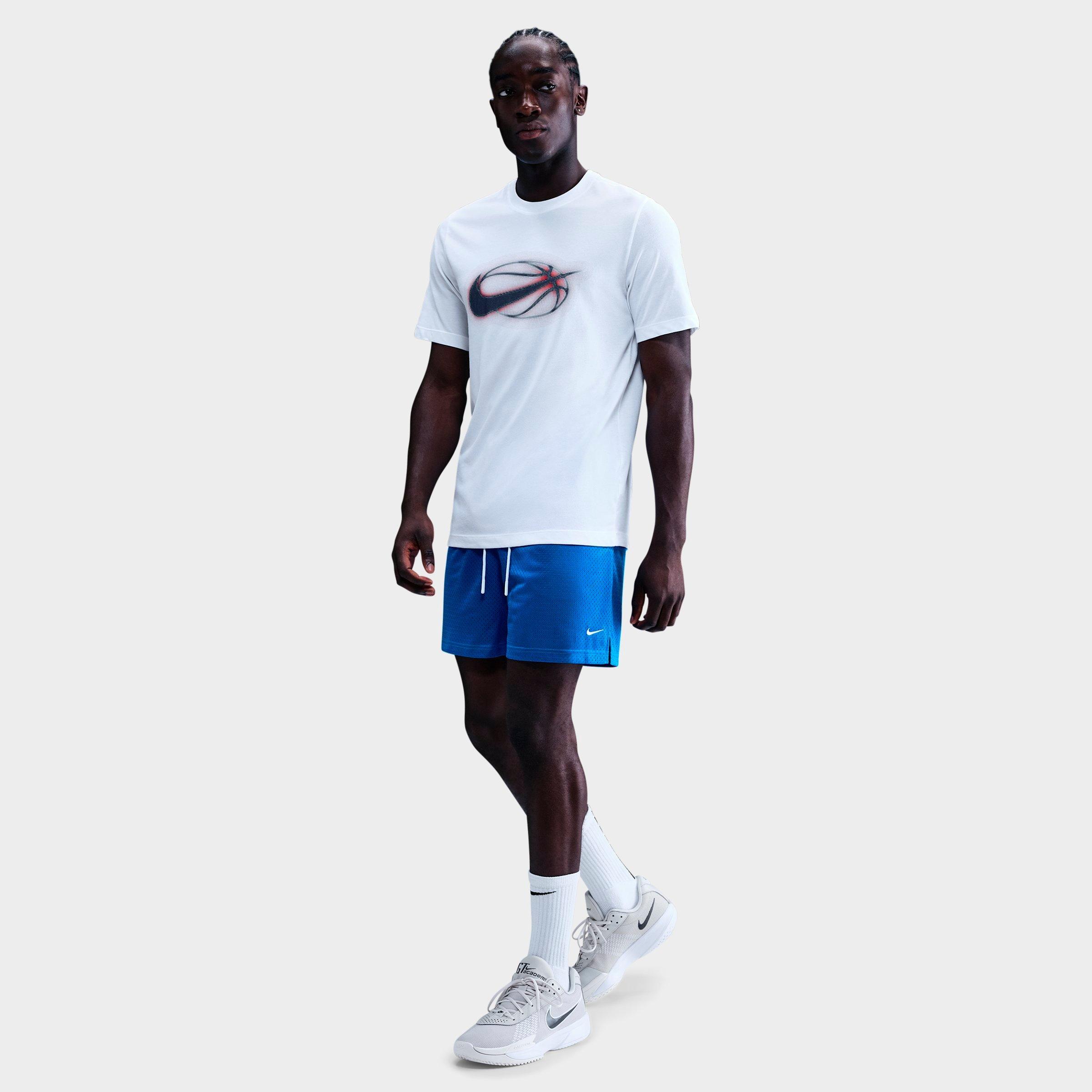 Nike Men's Dri-FIT 5" Mesh Basketball Shorts in Light Photo Blue/White Size: Small