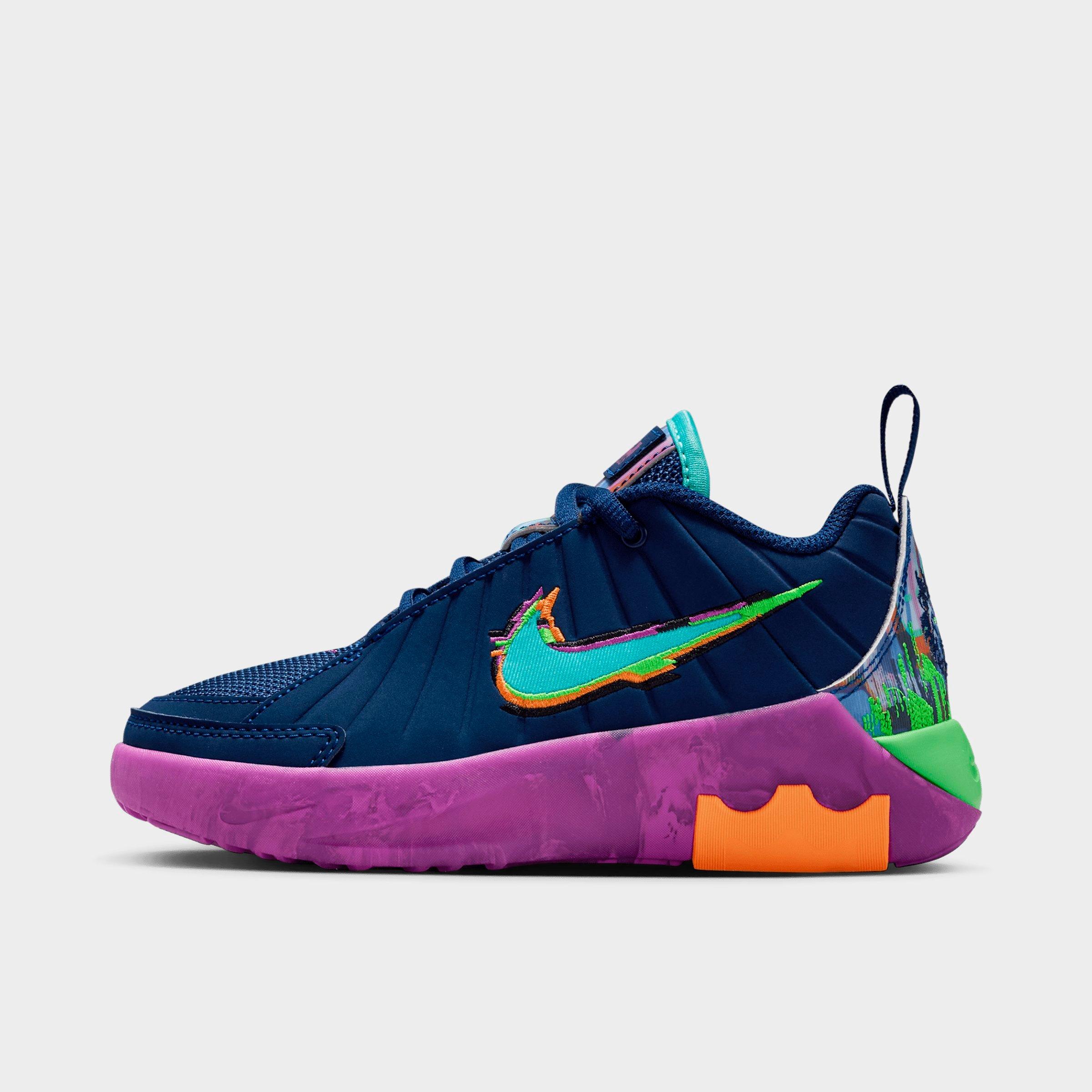 Nike Little Kids LeBron Witness 9 Basketball Shoes in Blue Void/Vivid Purple/Green Strike Size: 1.0