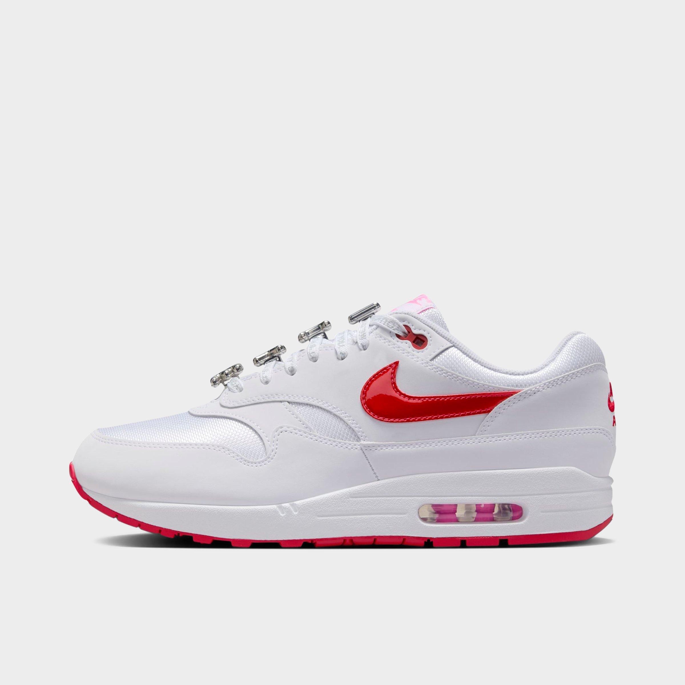 Nike Men's Air Max 1 Premium SE Casual Shoes in White/Playful Pink/University Red Size: 7.5