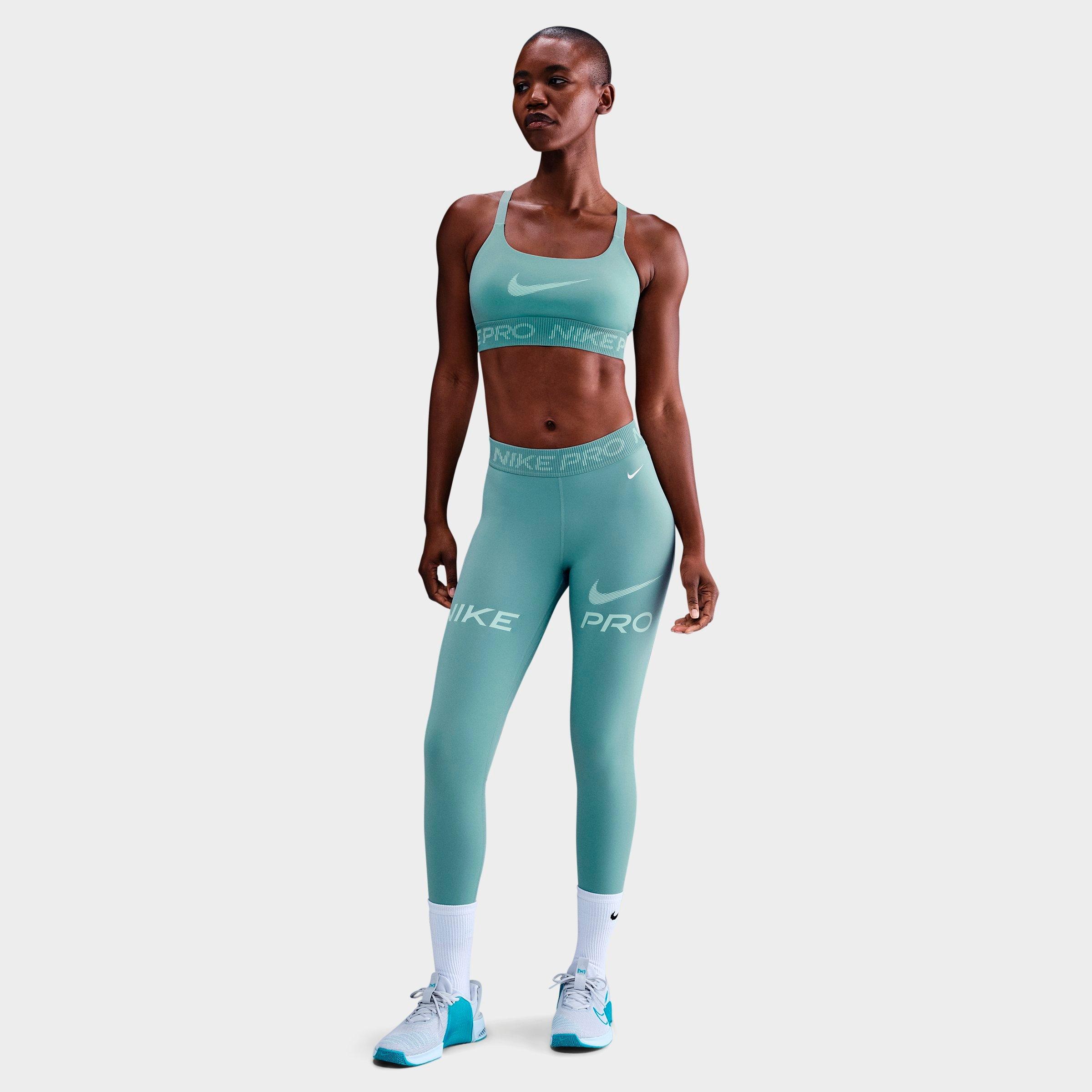 Nike Women's Pro Mid-Rise 7/8 Mesh-Panel Graphic Leggings in Cannon/Mint Foam/White Size: 2XS