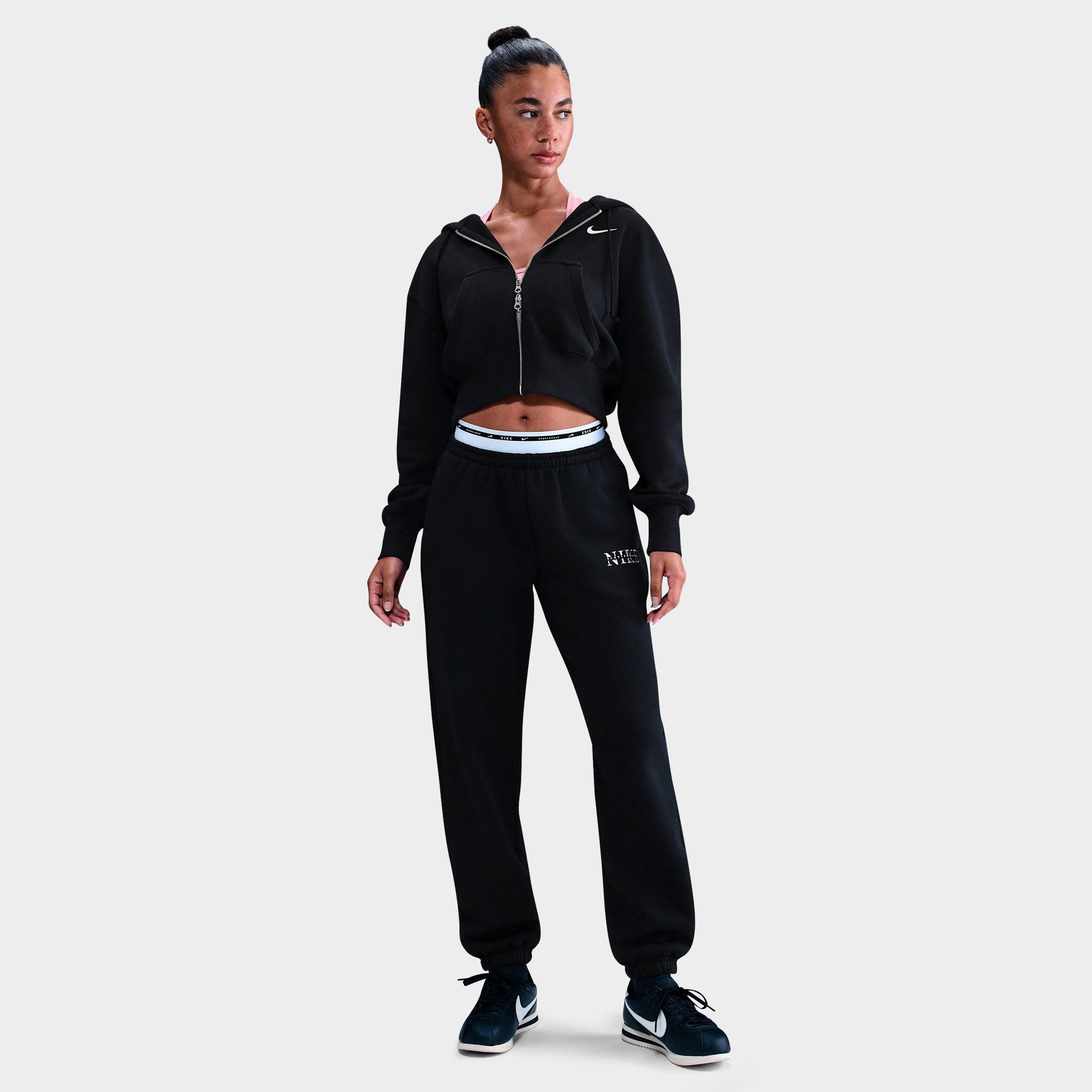 Nike Women's Sportswear Phoenix Fleece Crop Full-Zip Hoodie in Black/Sail Size: XS