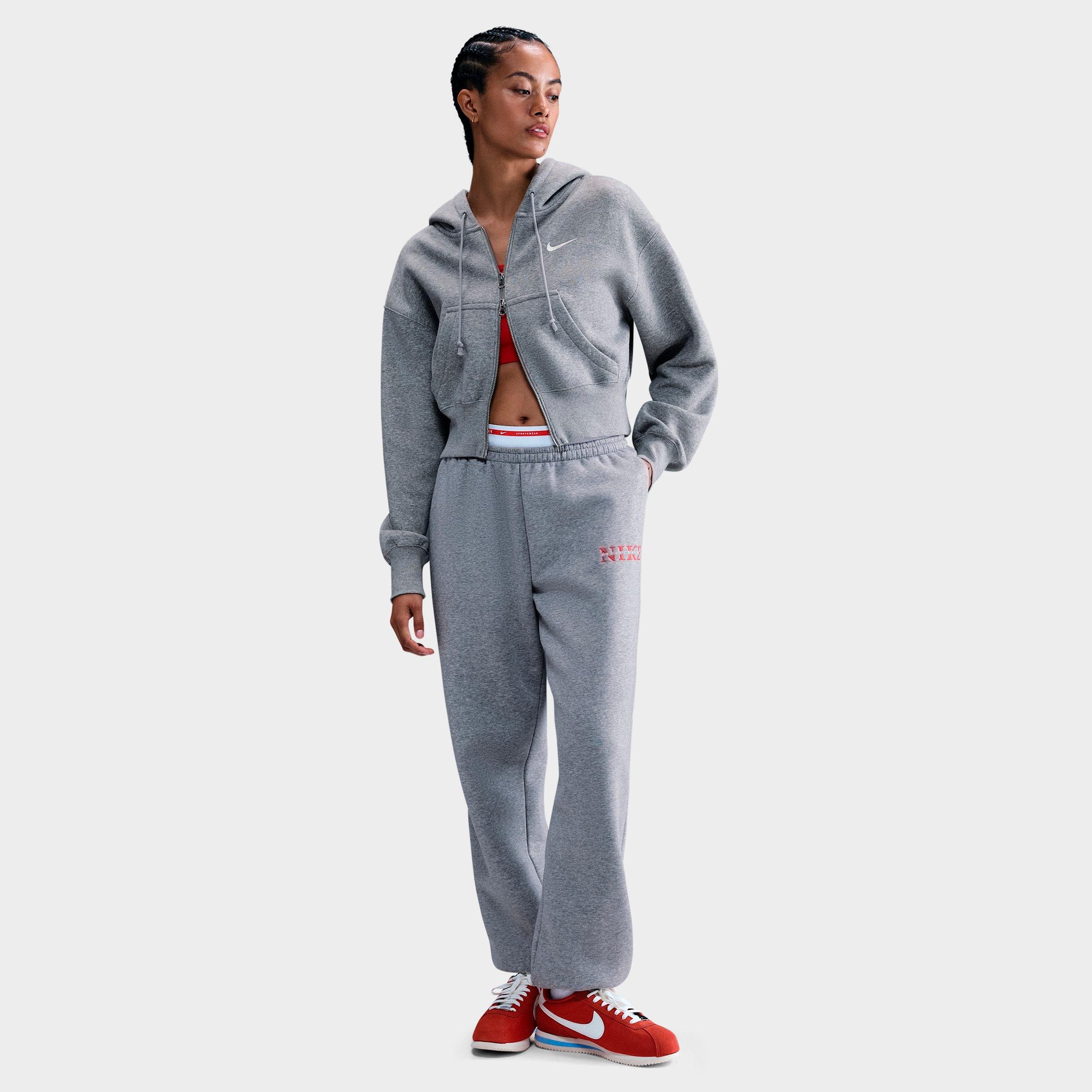 Nike Women's Sportswear Phoenix Fleece Crop Full-Zip Hoodie in Dark Grey Heather/Sail Size: XS