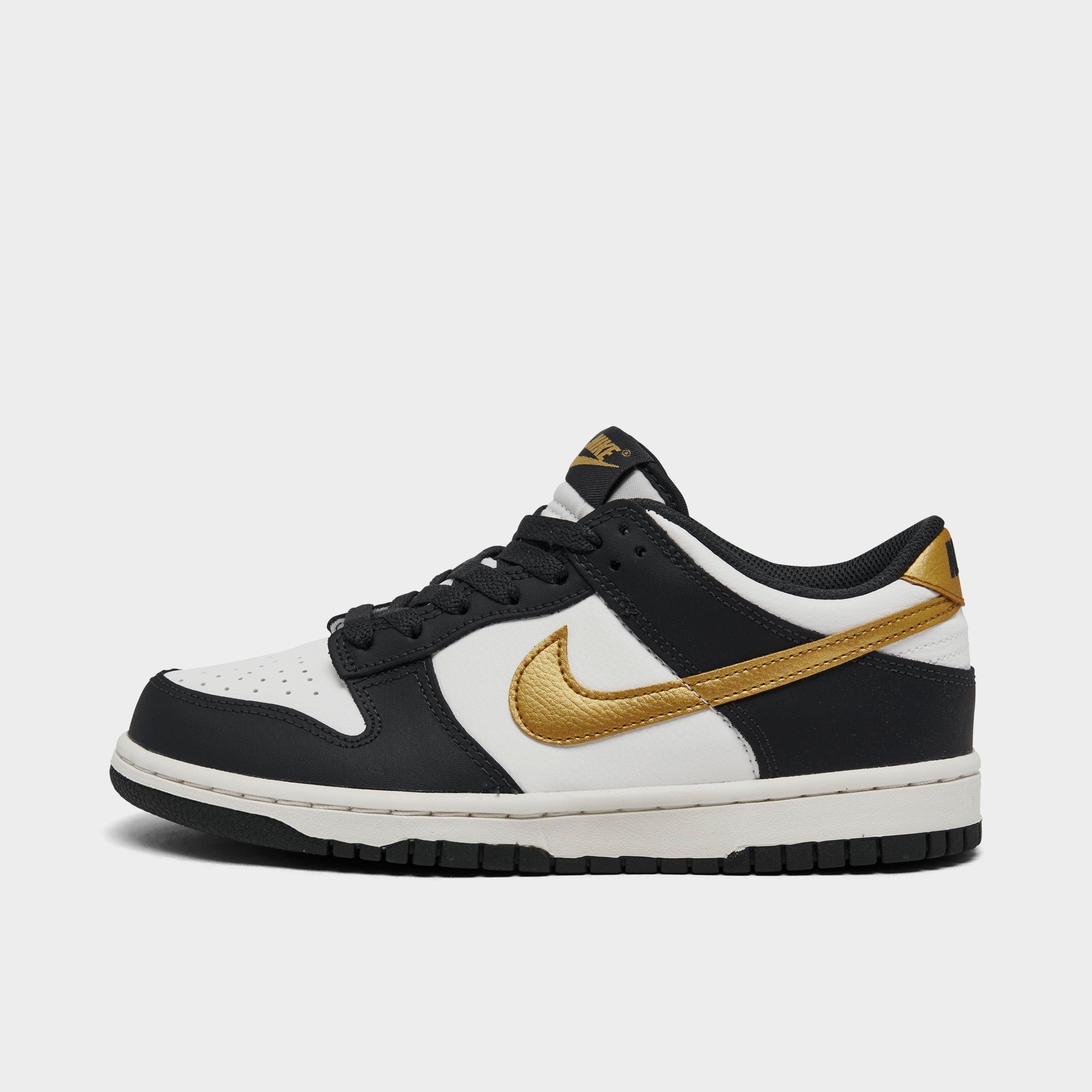 Nike Big Kids Dunk Low Casual Shoes in Summit White/Metallic Gold Size: 3.5