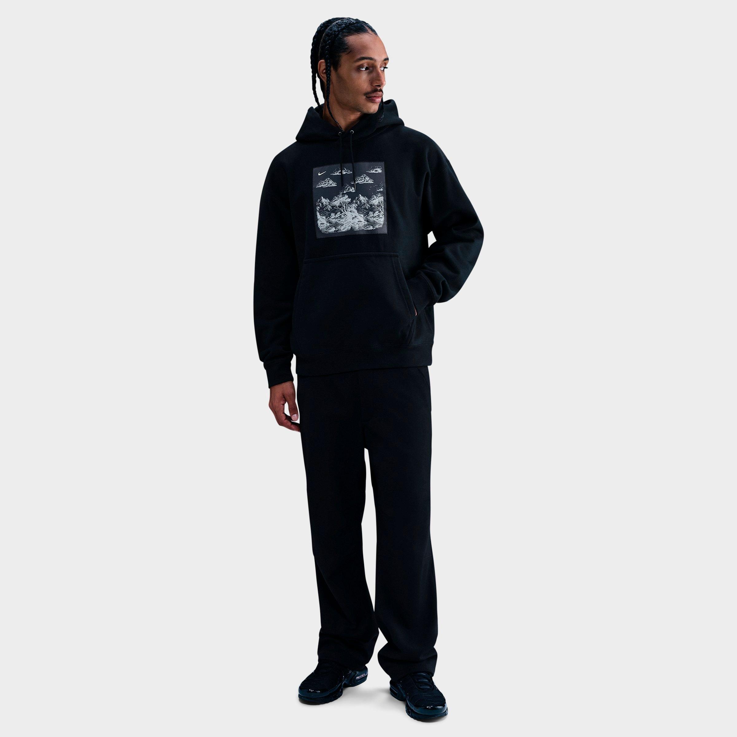 Nike Men's Solo Swoosh Graphic Fleece Pullover Hoodie in Black/Anthracite Size: XS