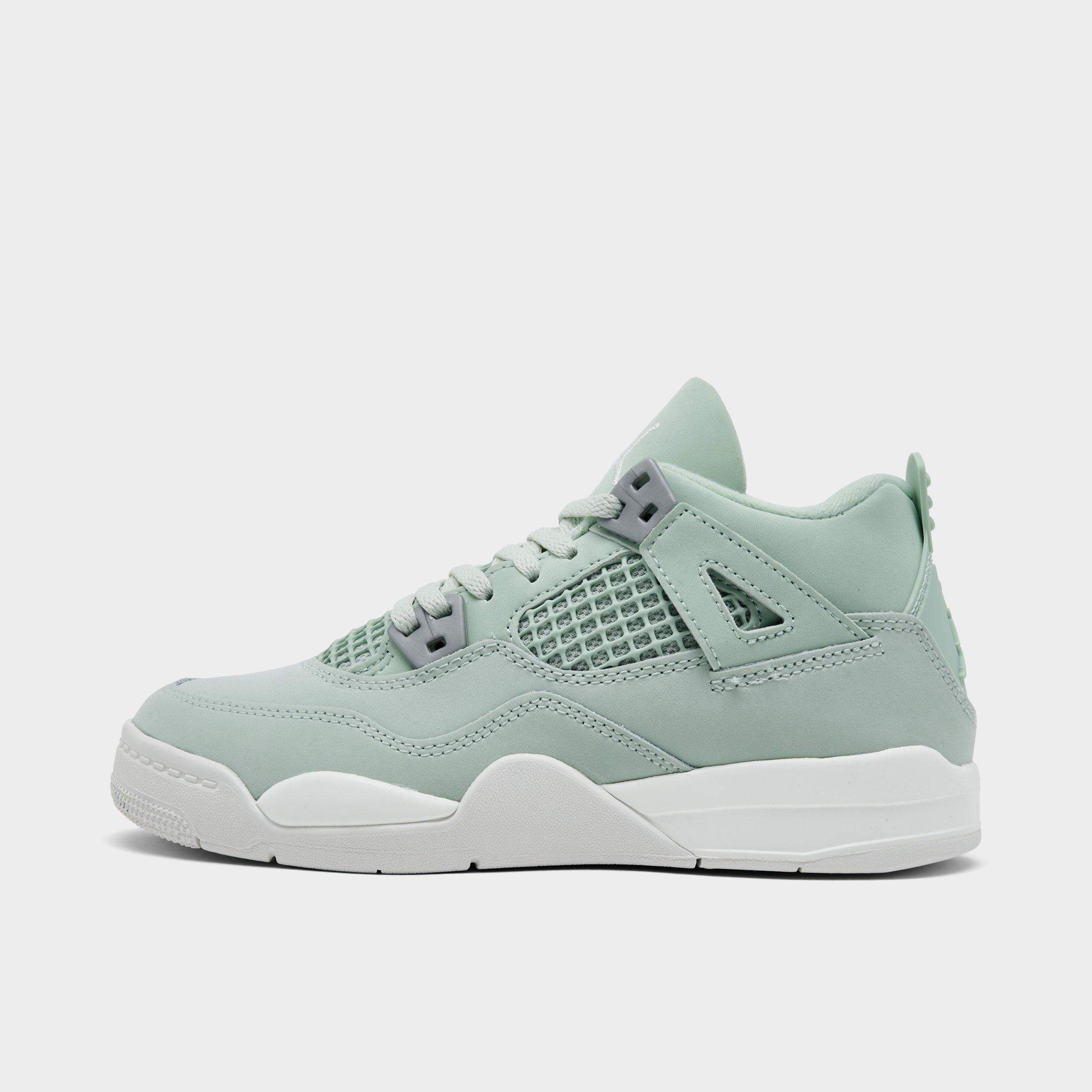 Jordan Little Kids Air Retro 4 Basketball Shoes in Seafoam/Sail/Metallic Silver Size: 1.0