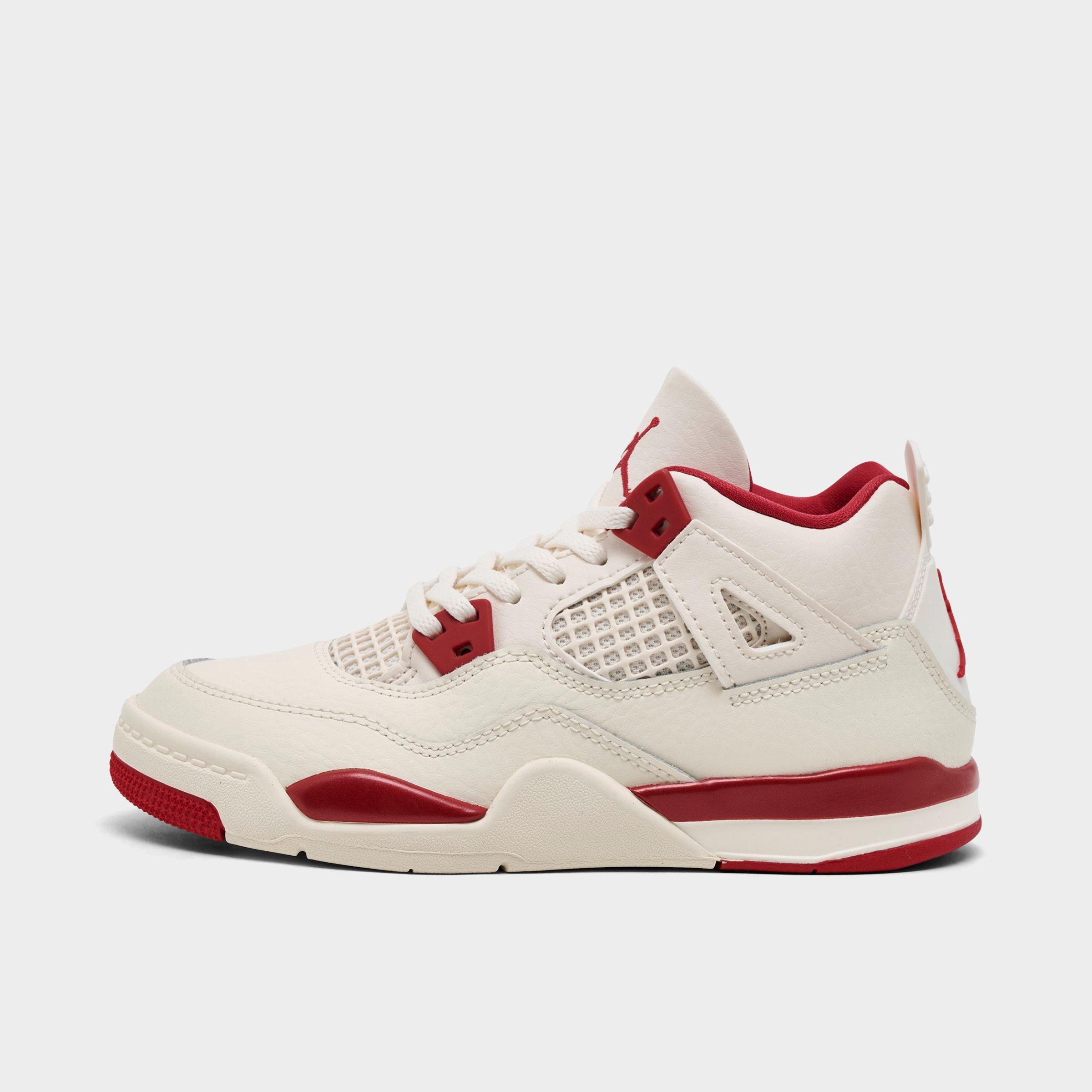 Jordan Little Kids Air Retro 4 Basketball Shoes in Pale Ivory/Sierra Red/Tough Red Size: 1.0