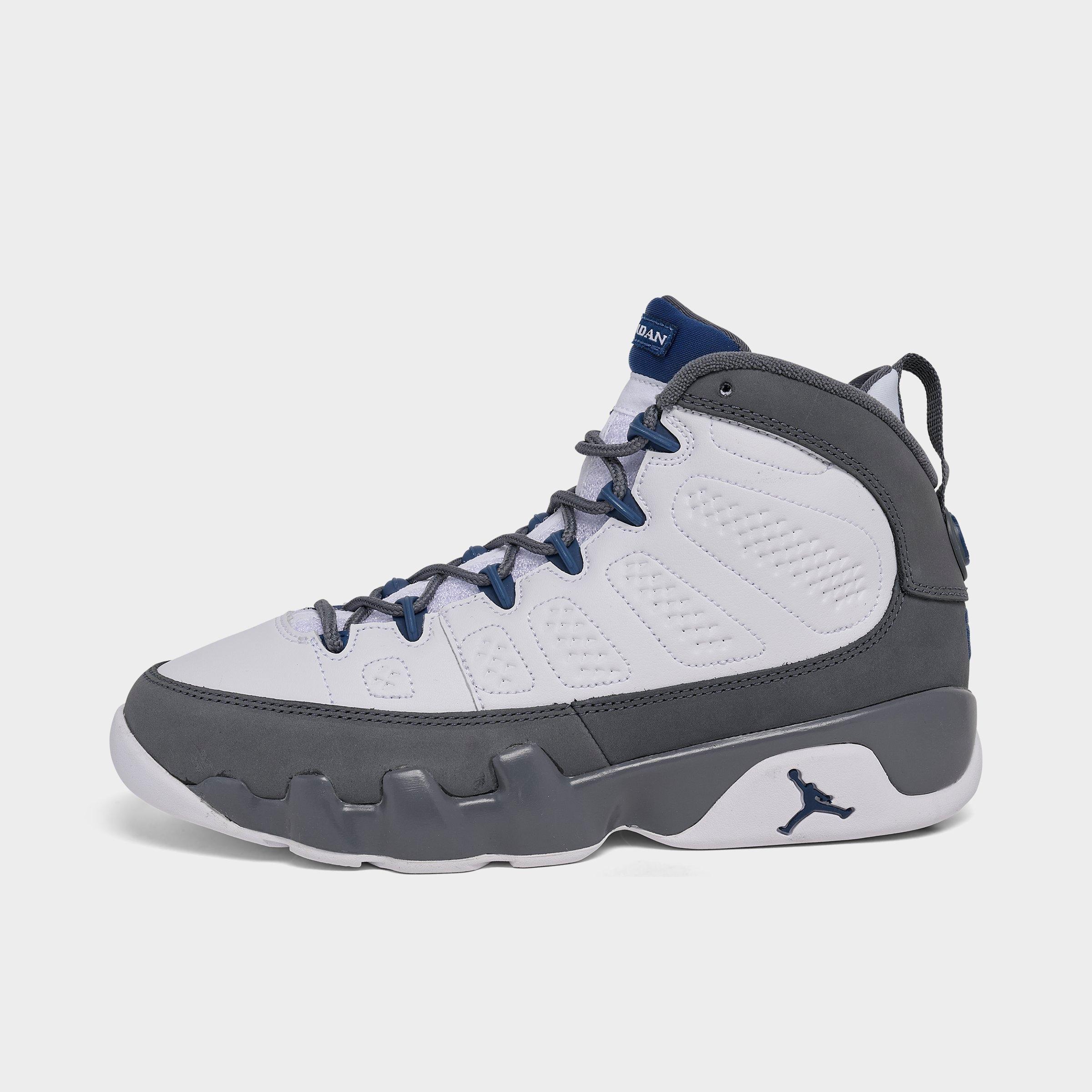 Jordan Big Kids Air Retro 9 Basketball Shoes in White/French Blue/Flint Grey Size: 3.5