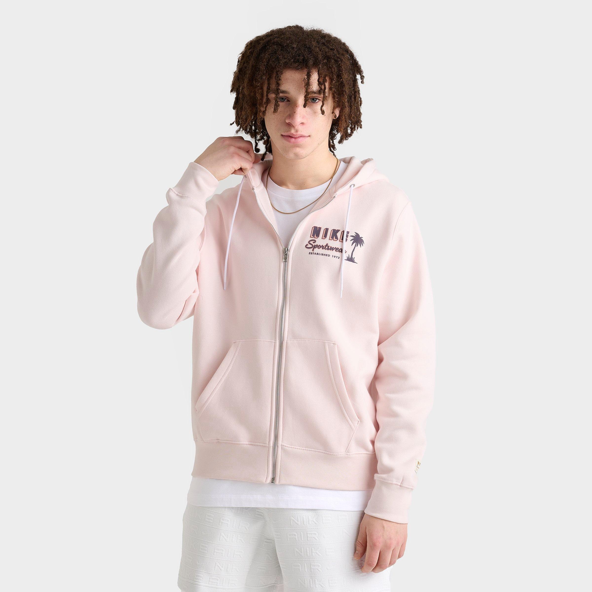 Nike Men's Sportswear Club Tropical Full-Zip Fleece Hoodie in Pink/Light Soft Pink Size Medium