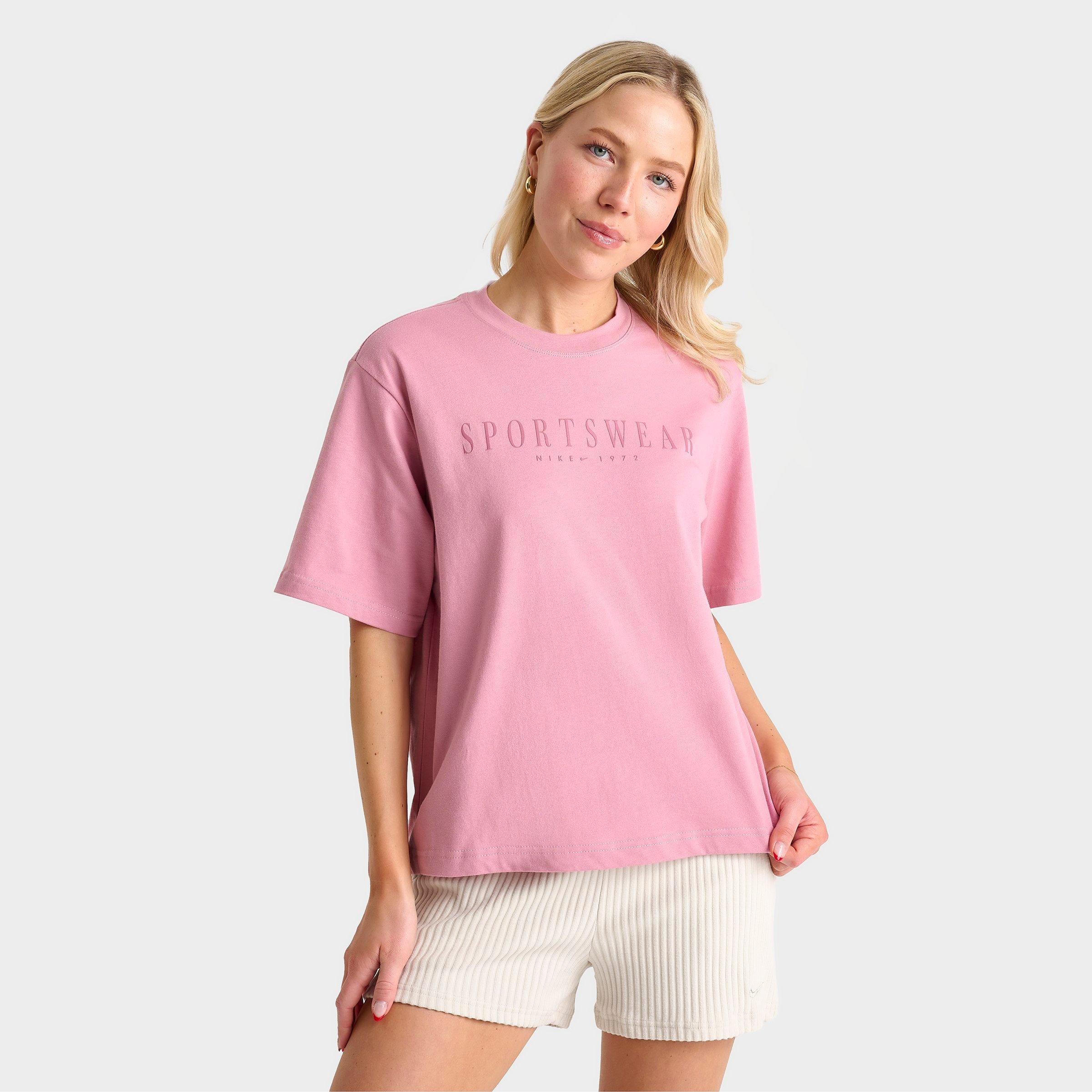 Nike Women's Sportswear Boxy T-Shirt in Pink/Elemental Pink Size Large 100% Cotton