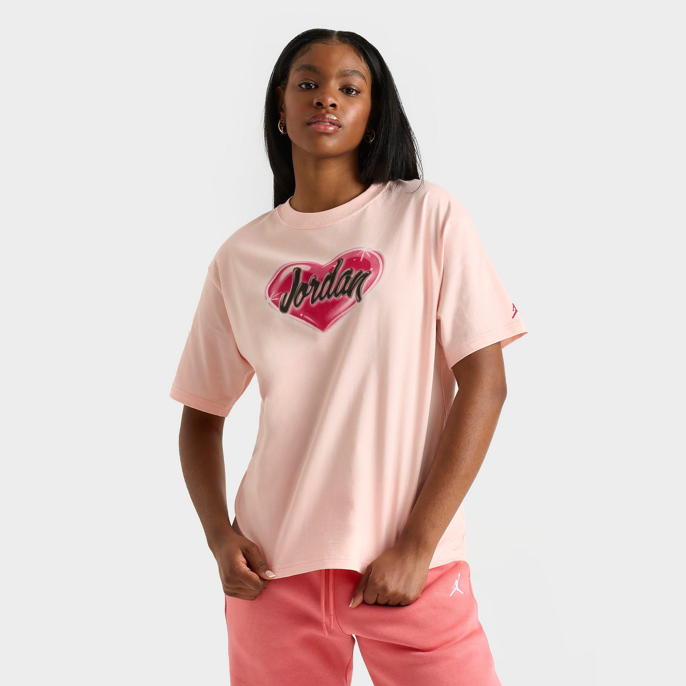 Jordan Women's Airbrush Heart T-Shirt in Pink/Peach Size Large 100% Cotton