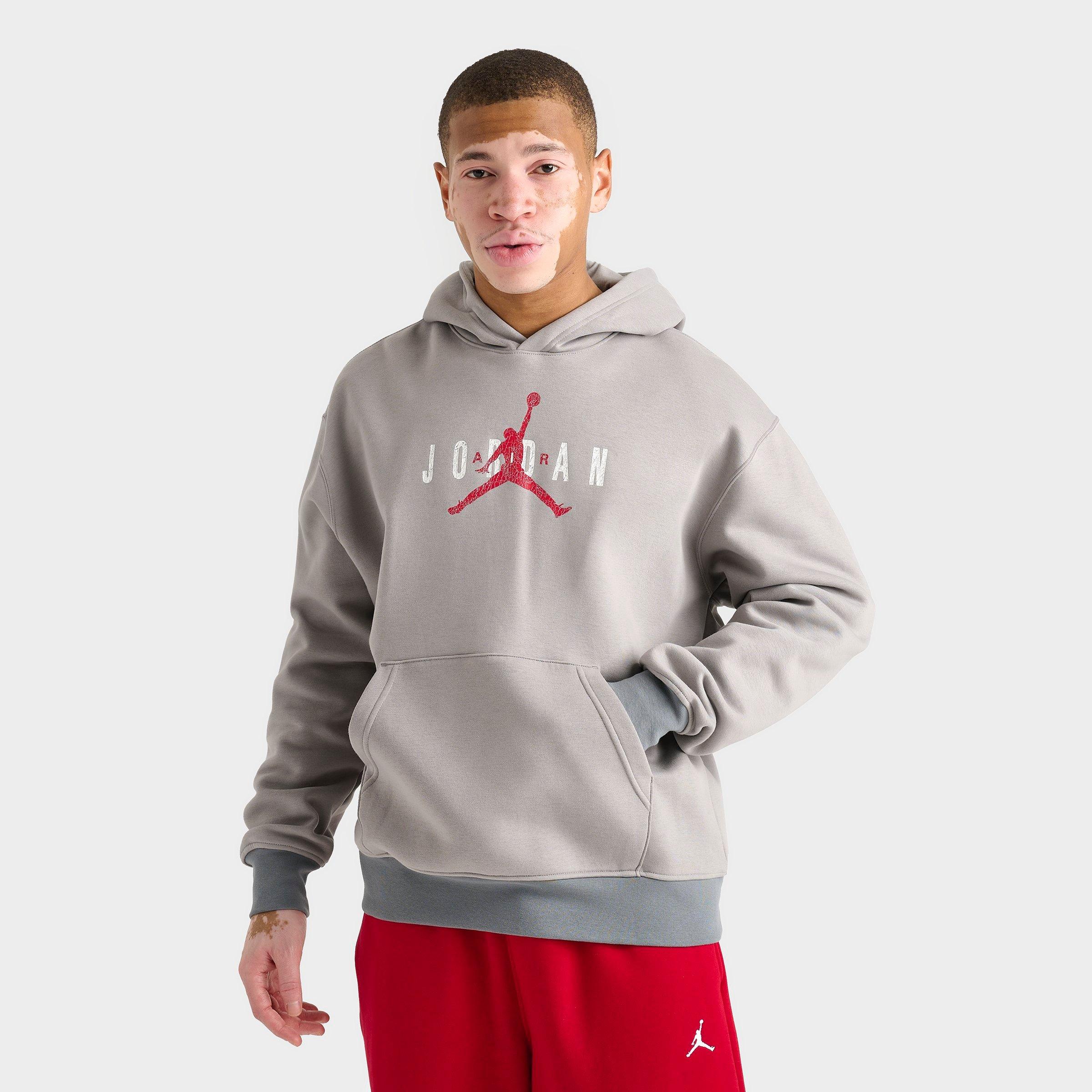 Jordan Men's Brooklyn Fleece Jumpman Logo Pullover Hoodie in Grey/Medium Grey Size Large Cotton/Polyester/Fleece