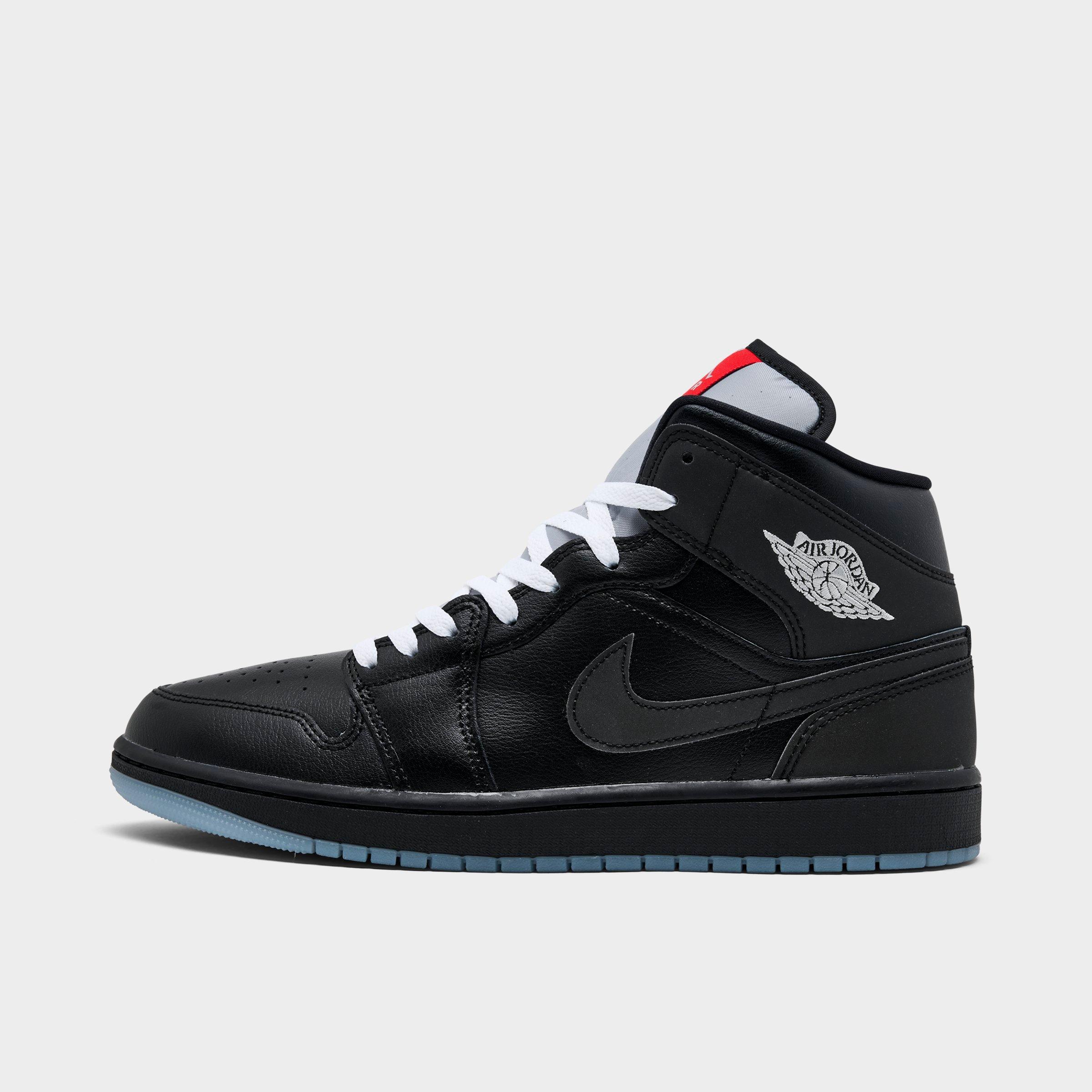 Jordan Men's Air Retro 1 Mid SE Casual Shoes in Black/Silver Metallic/University Red Size: 7.5