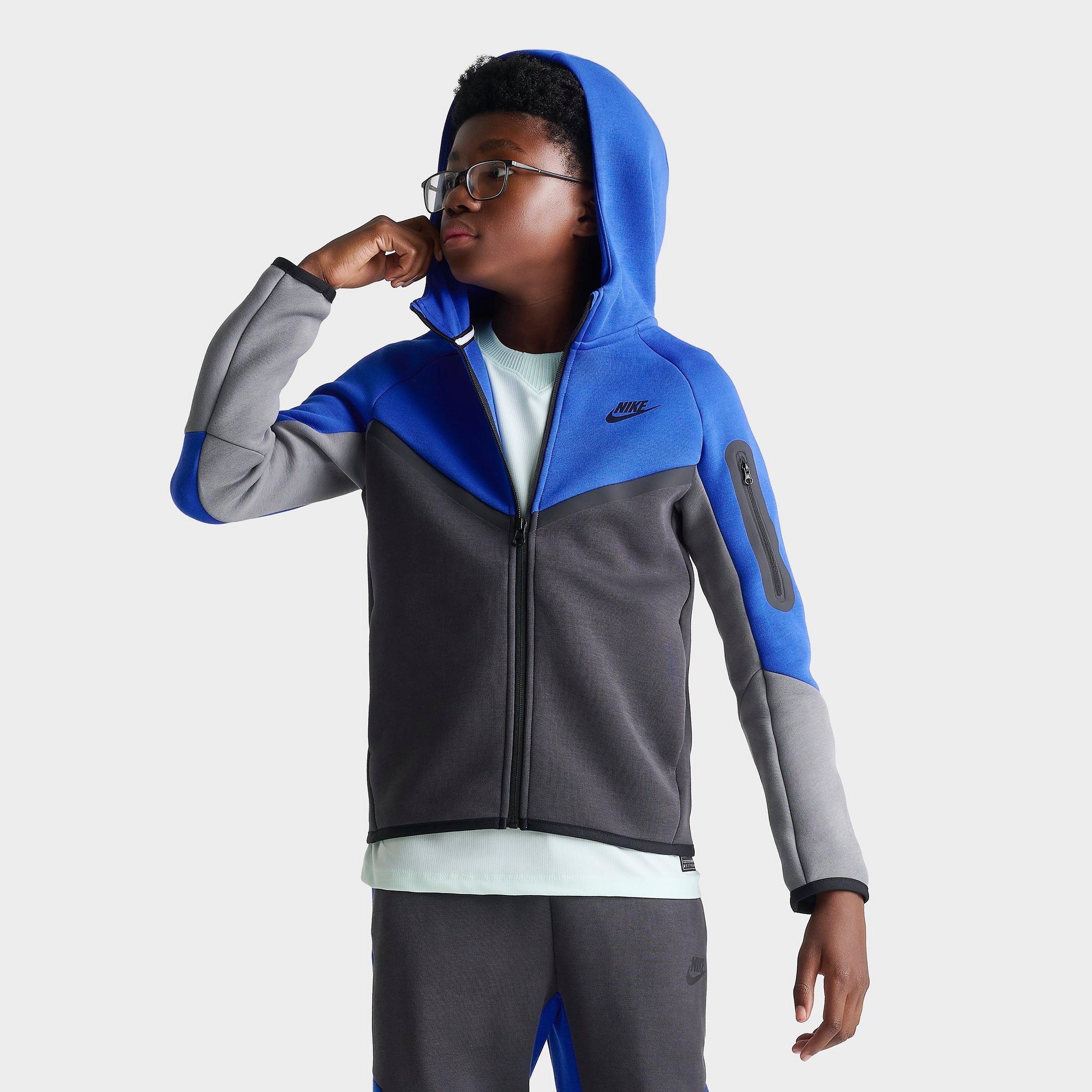 Nike Big Kids Sportswear Tech Fleece Full-Zip Hoodie in Game Royal/Anthracite/Smoke Grey Size: XL