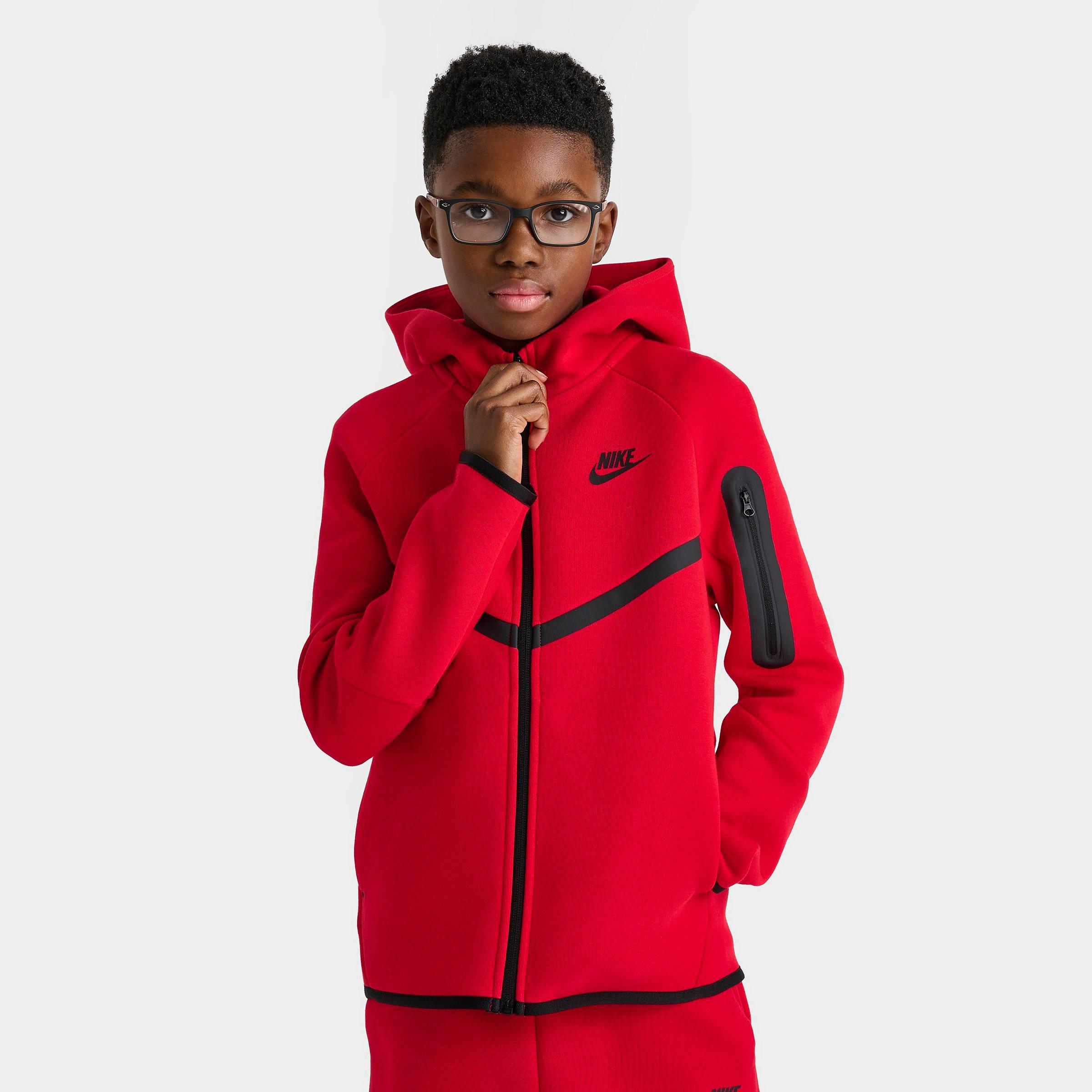 Nike Boys Big Kids Sportswear Tech Fleece Full-Zip Hoodie in University Red Size: Small