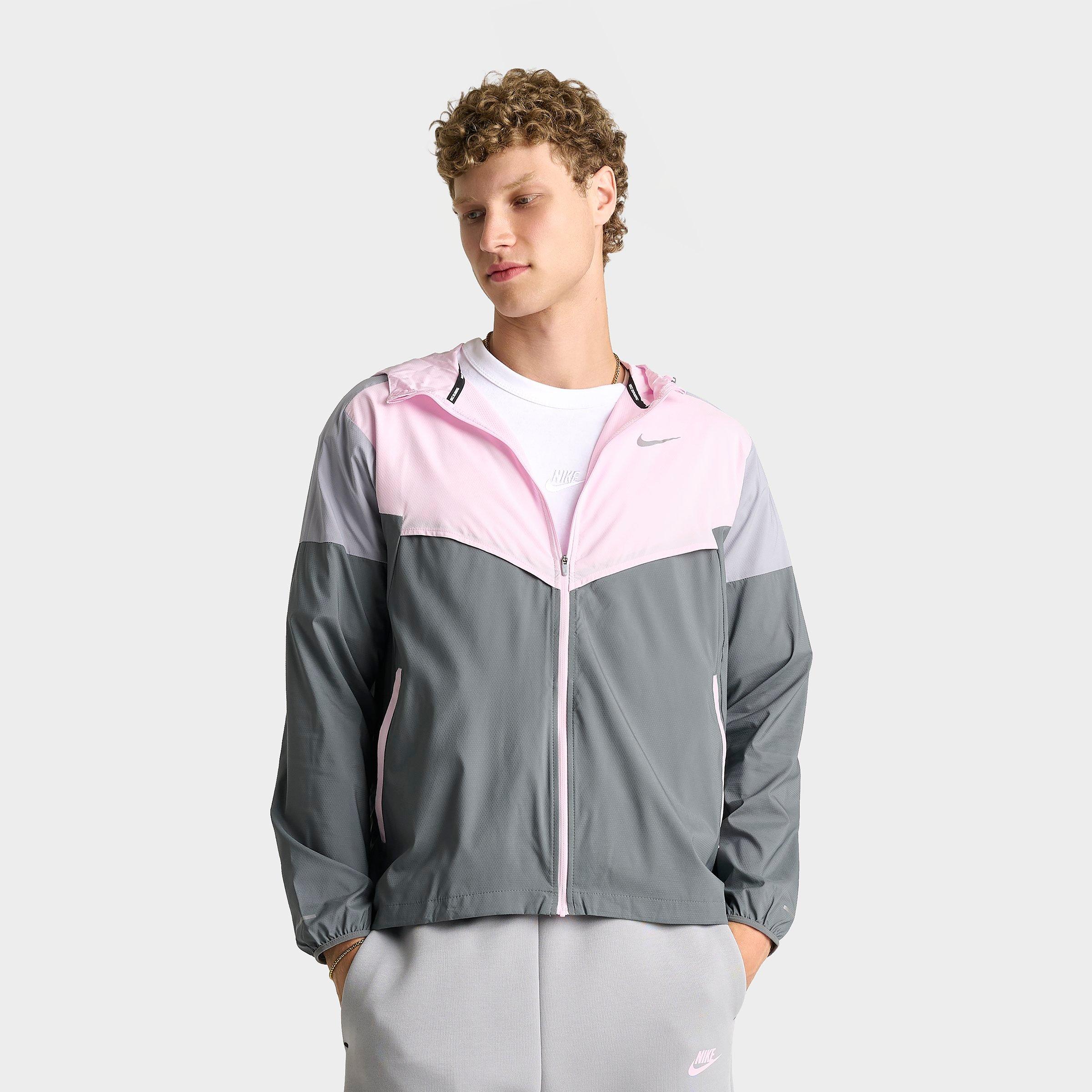 Nike Men's Impossibly Light Windrunner Running Jacket in Smoke Grey/Pink Foam/Wolf Grey Size: Small