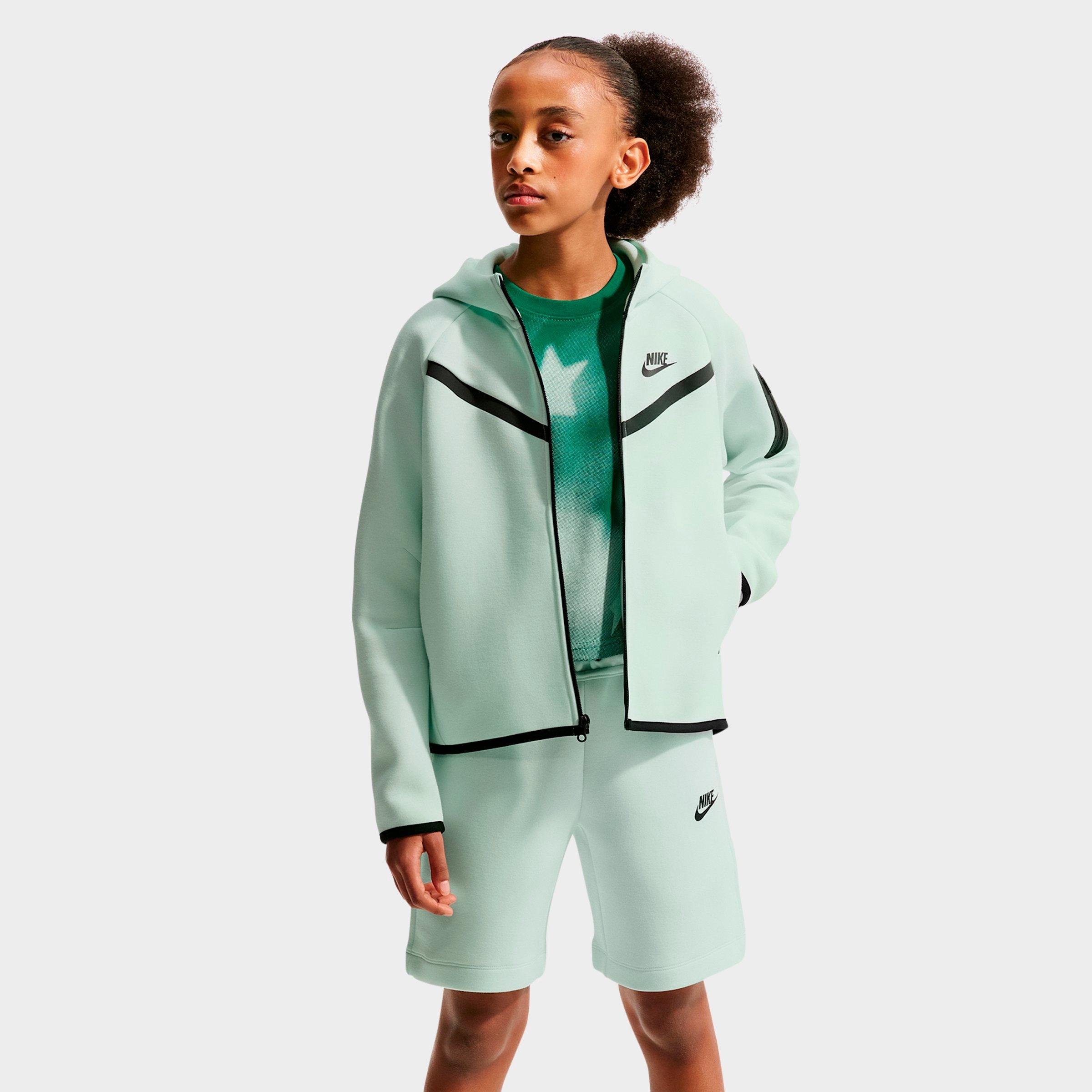 Nike Girls' Big Kids Sportswear Tech Fleece Full-Zip Hoodie in Barely Green/Black Size: XL