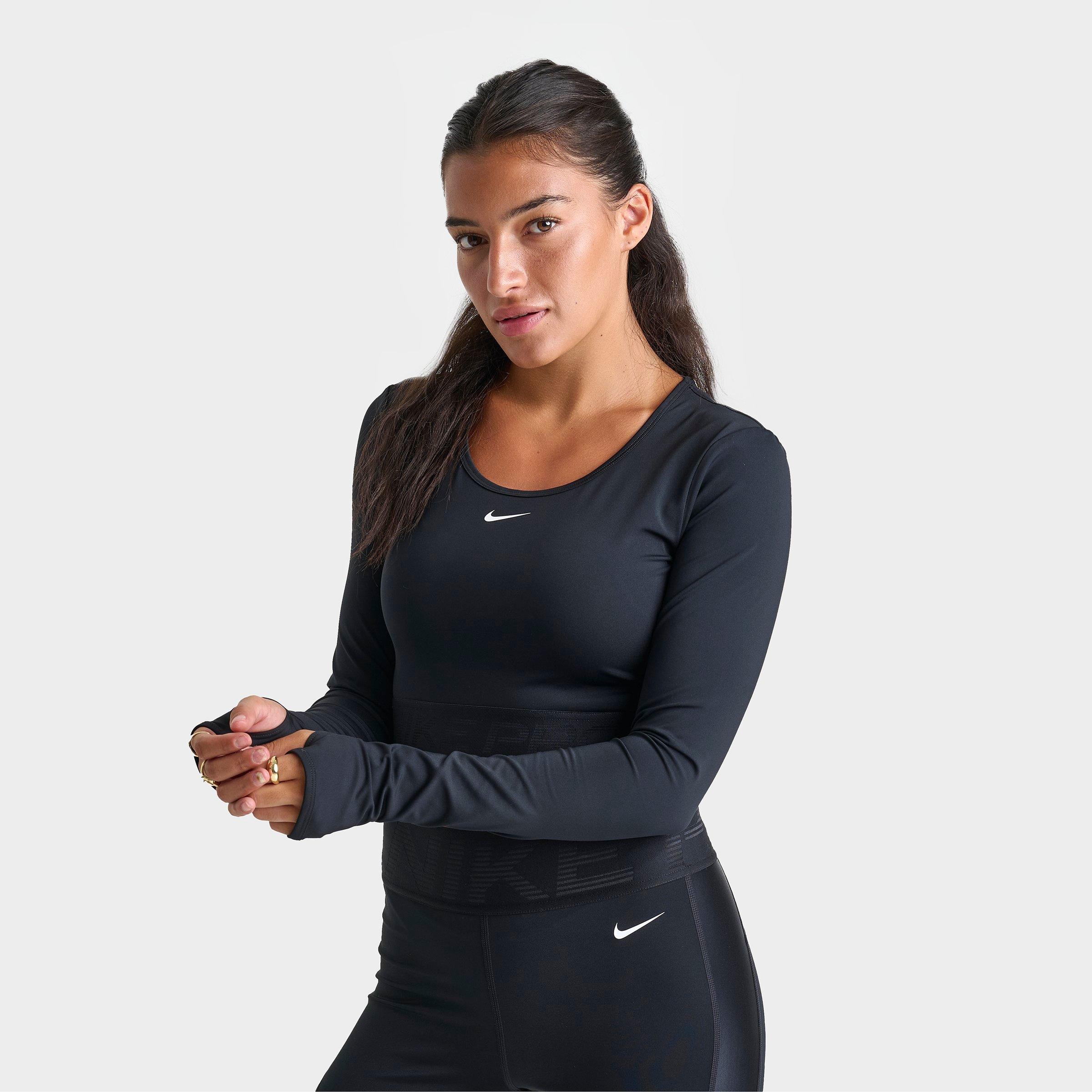 Nike Women's Pro Dri-FIT Cropped Long-Sleeve Top in Black/Anthracite/White Size: XS