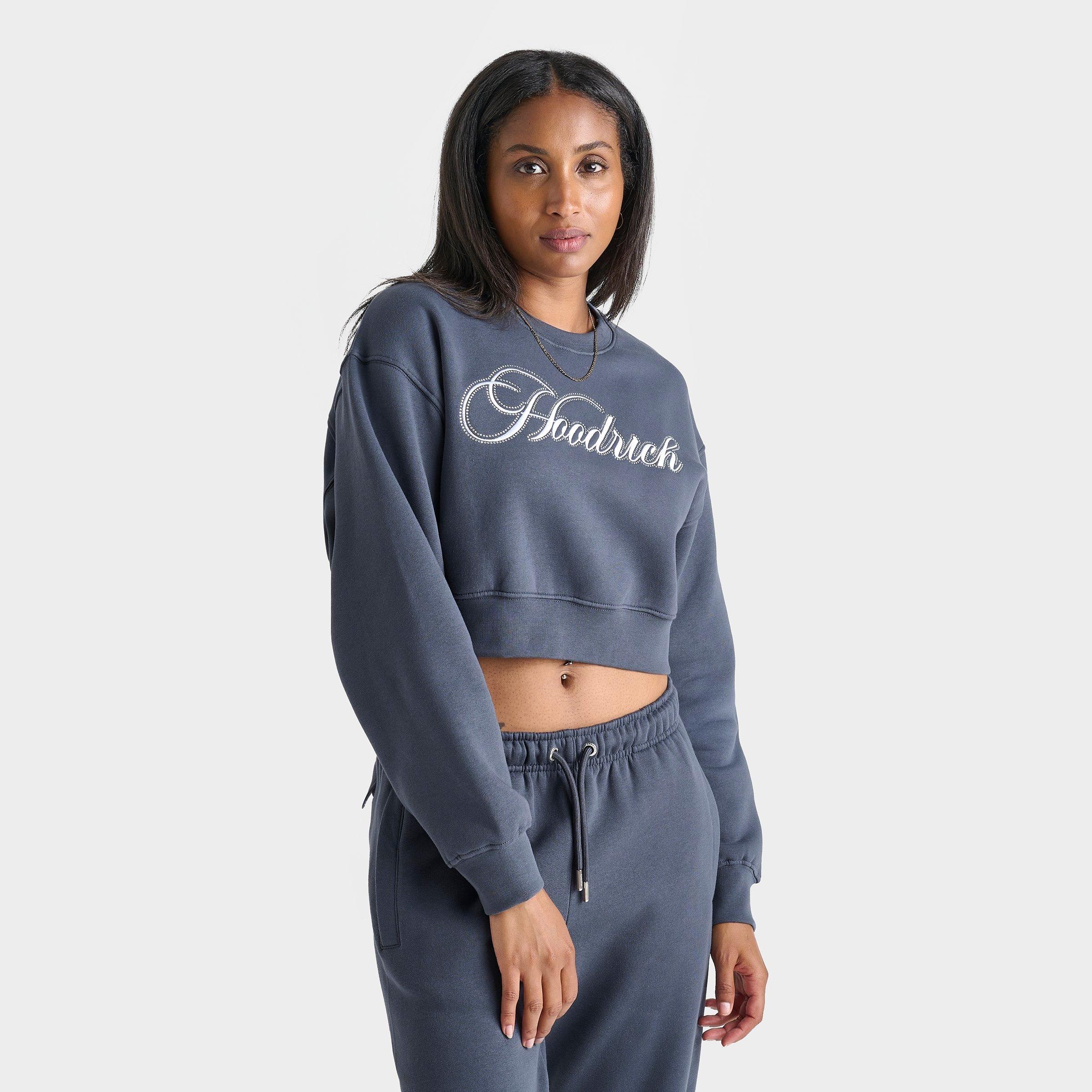 Hoodrich Women's Figure Rhinestone Cropped Crewneck Sweatshirt In Dusty Blue