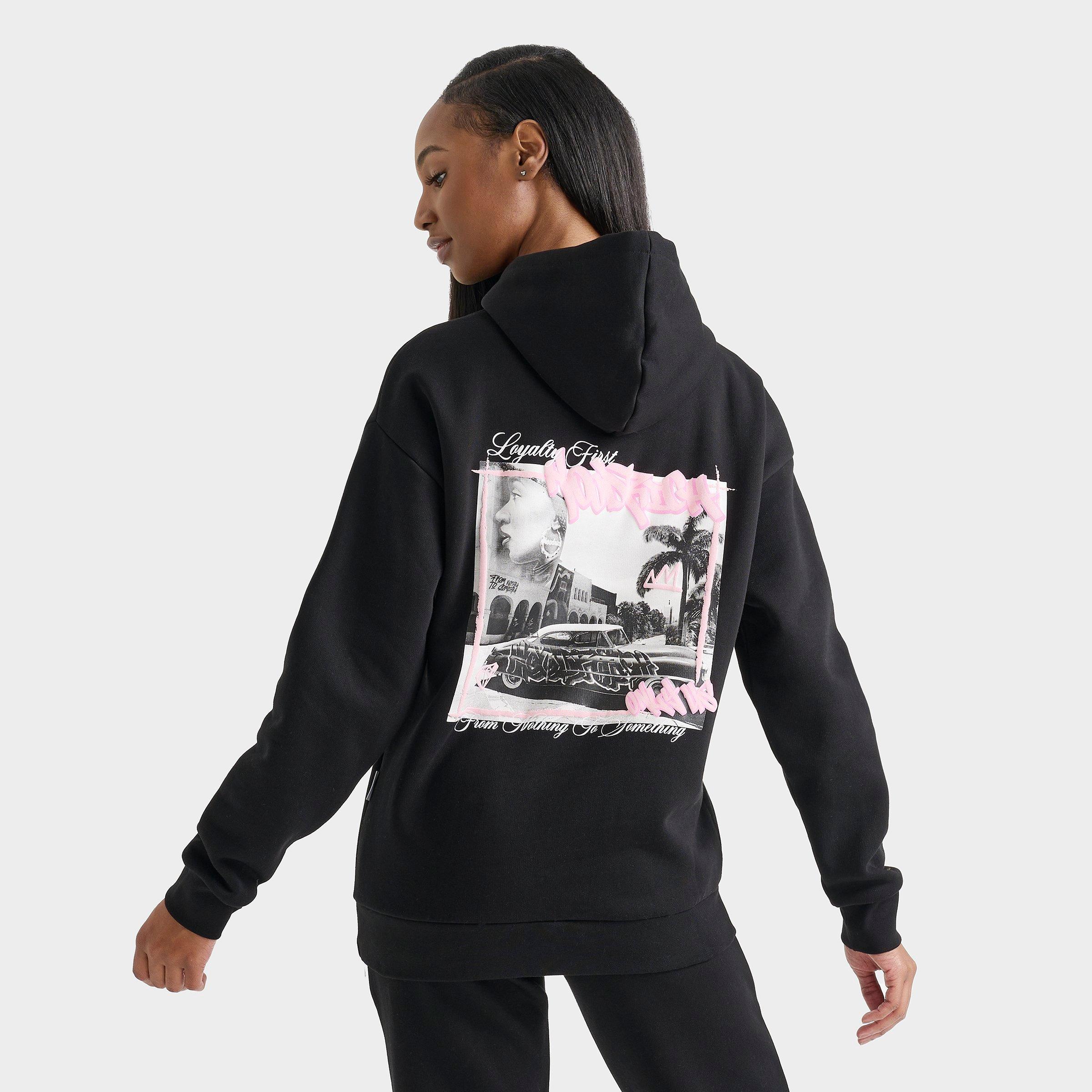 Hoodrich Women's Urban Graphic Oversized Pullover Hoodie in Black/Black Size XS Cotton/Polyester/Fleece