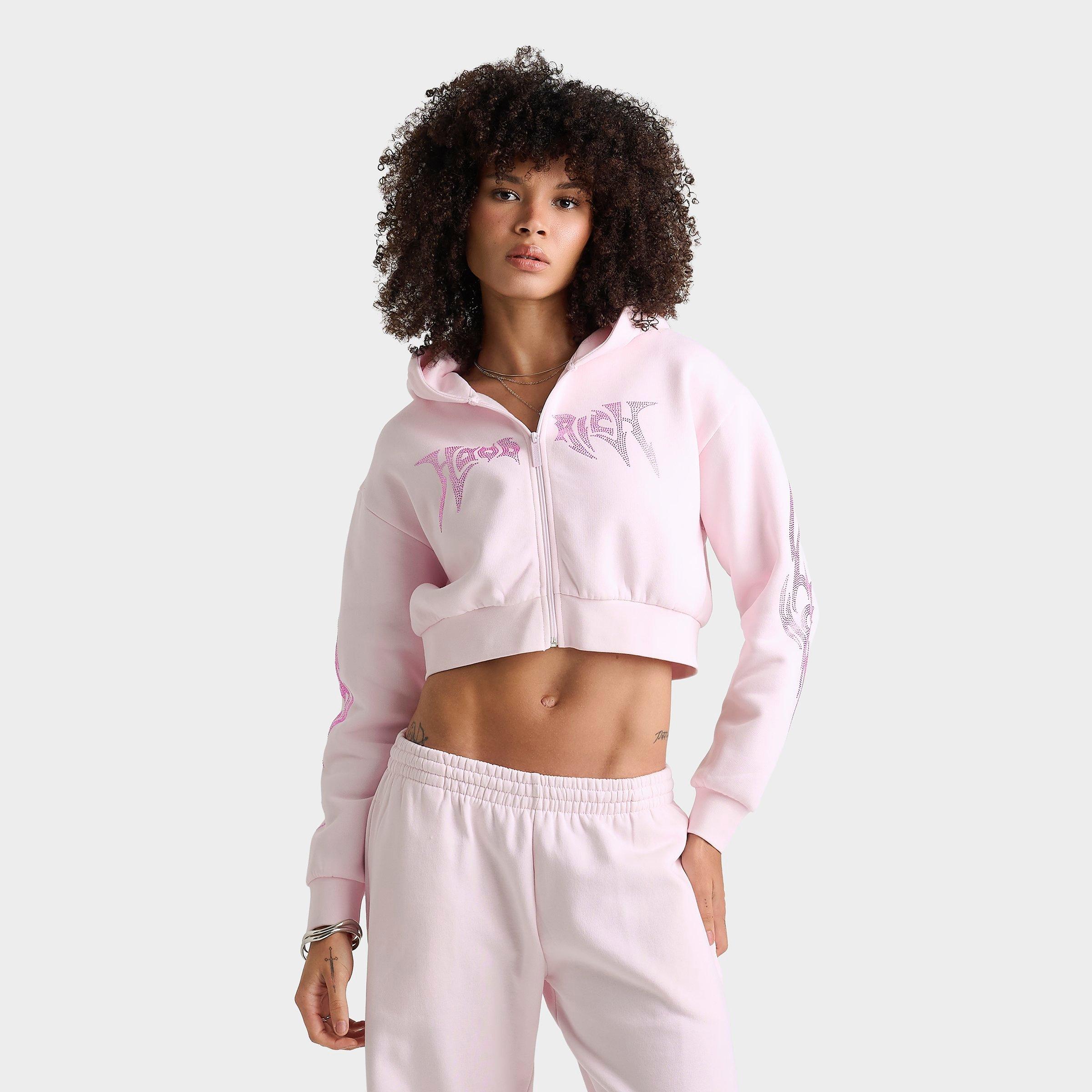 Hoodrich Women's Tundra Rhinestone Crop Full-zip Hoodie In Pink