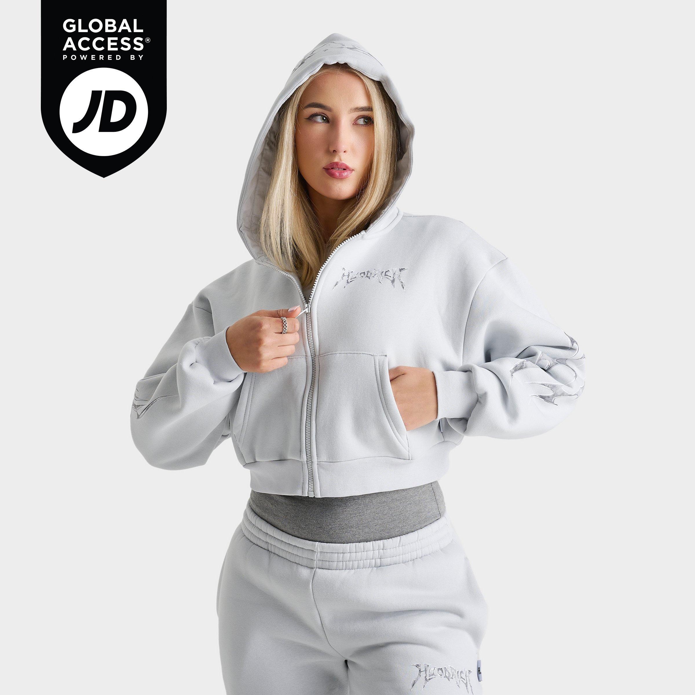 Hoodrich Women's Spark Boxy Full-Zip Hoodie in Grey Dawn/Silver Size: XS