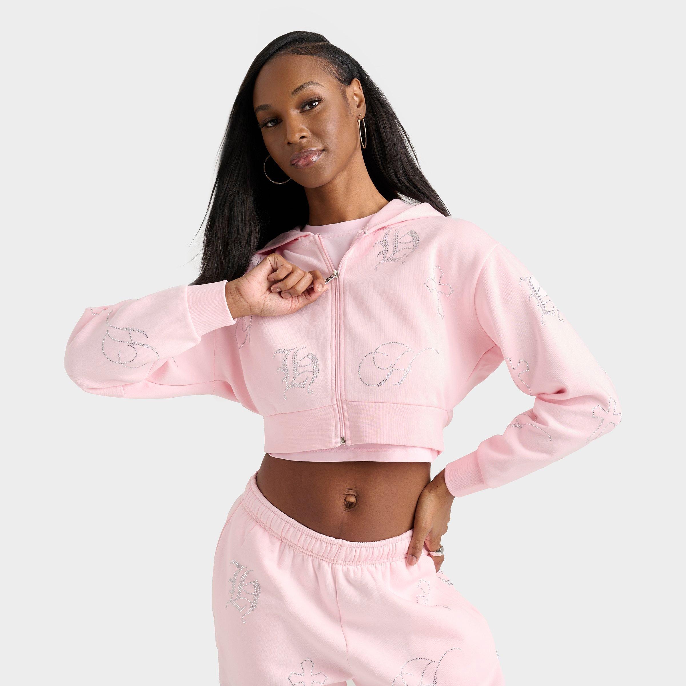 Hoodrich Women's Crystal Crop Full-Zip Hoodie in Pink/Pink Size Small Cotton/Polyester/Fleece