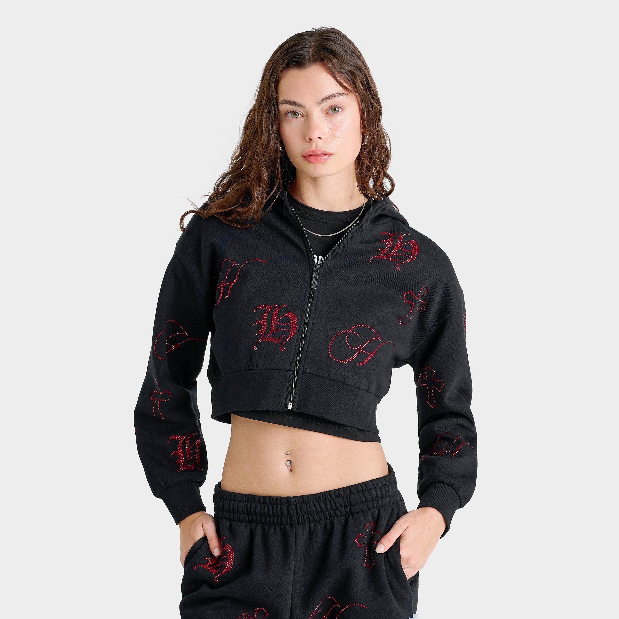 Hoodrich Women's Crystal Crop Full-zip Hoodie Size: Large In Black