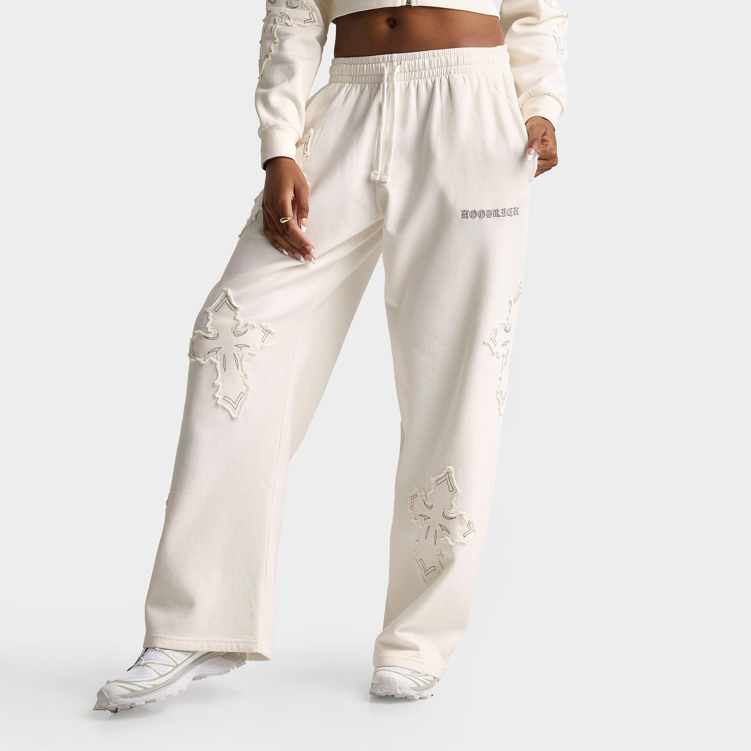 Hoodrich Women's NYX Oversized Wide-Leg Fleece Jogger Pants in White Alyssum Size: Medium