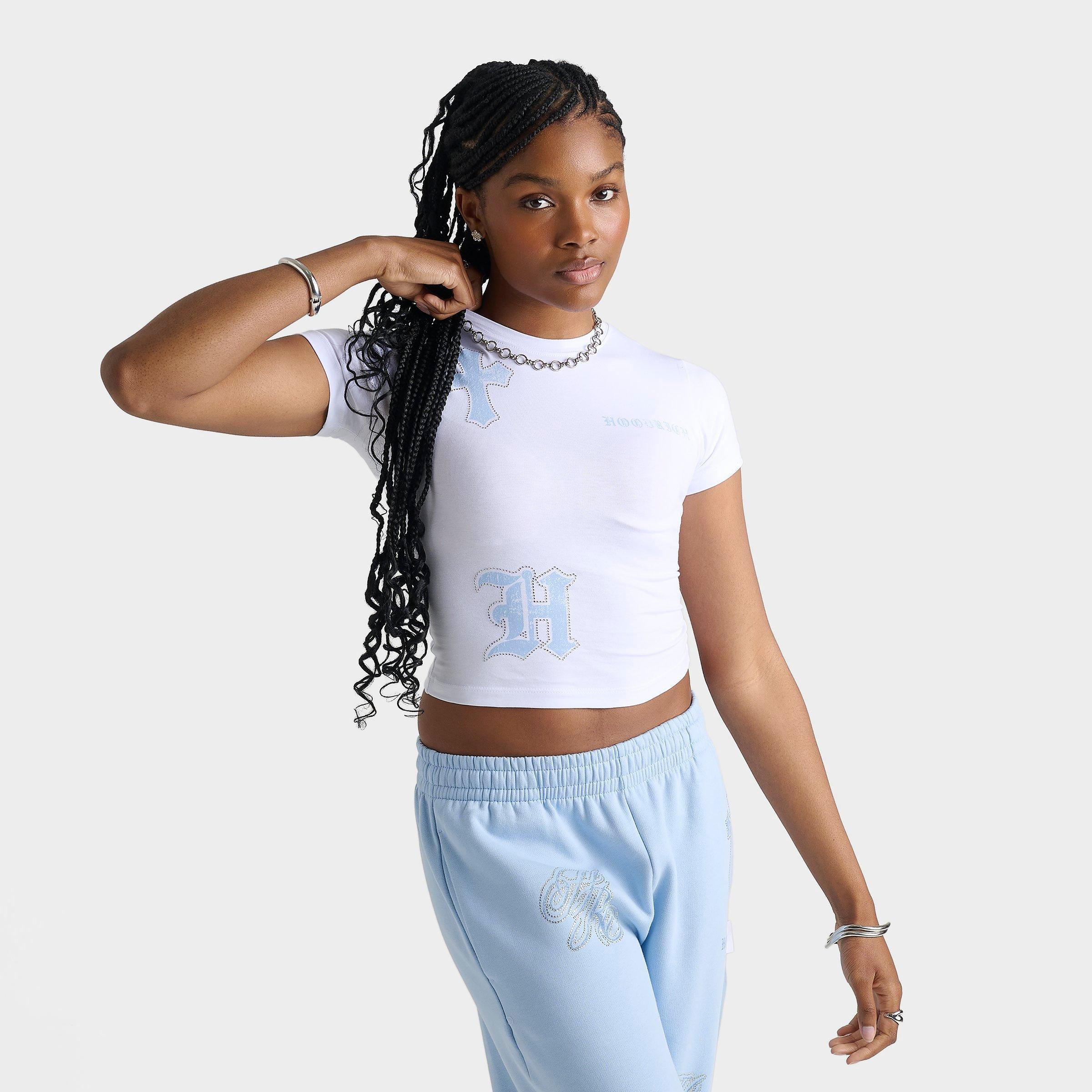 Hoodrich Women's Scarlet Fitted T-Shirt in White/Clear Sky Size: Medium