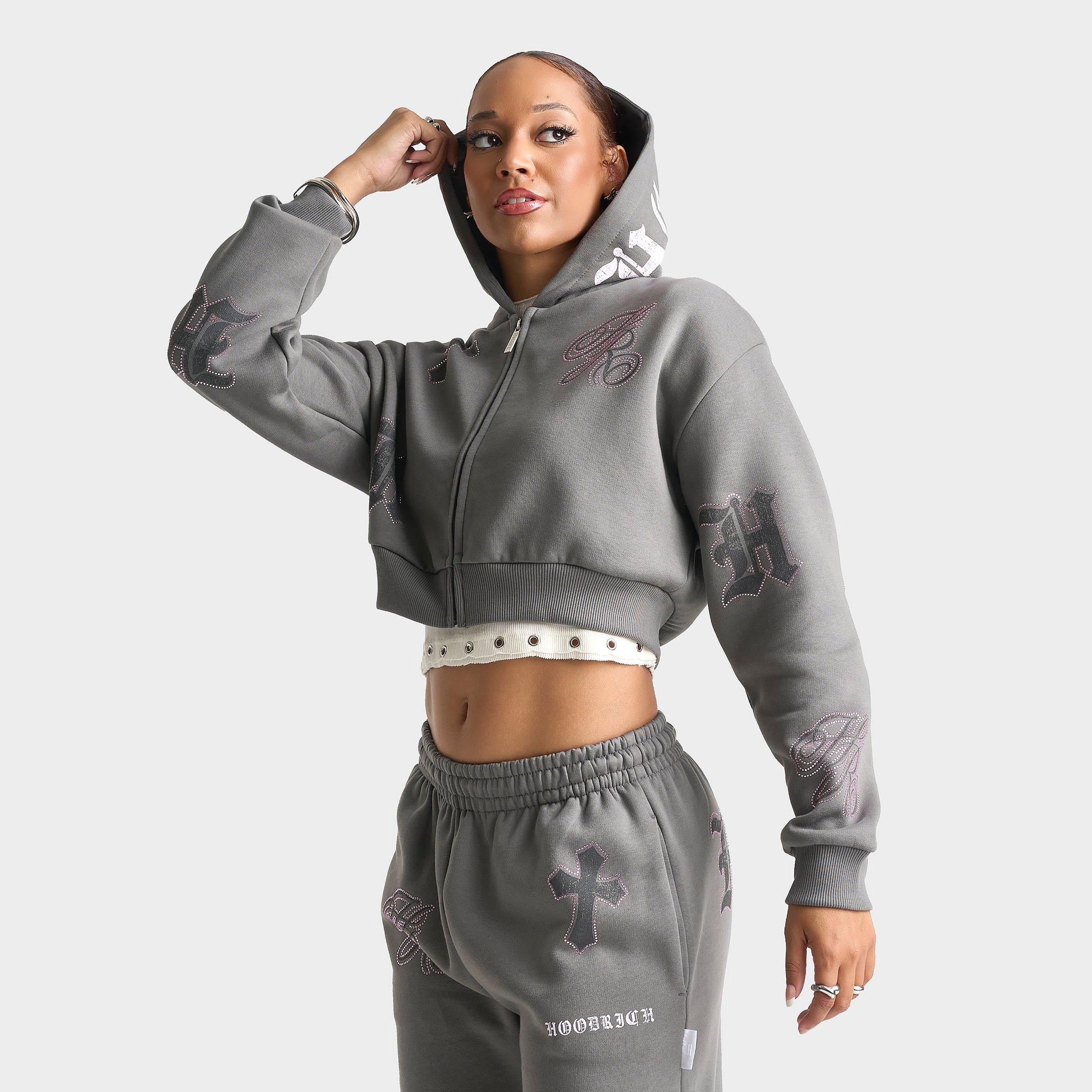 Hoodrich Women's Scarlet Cropped Full-Zip Hoodie in Lava Smoke/Pink Size: Medium
