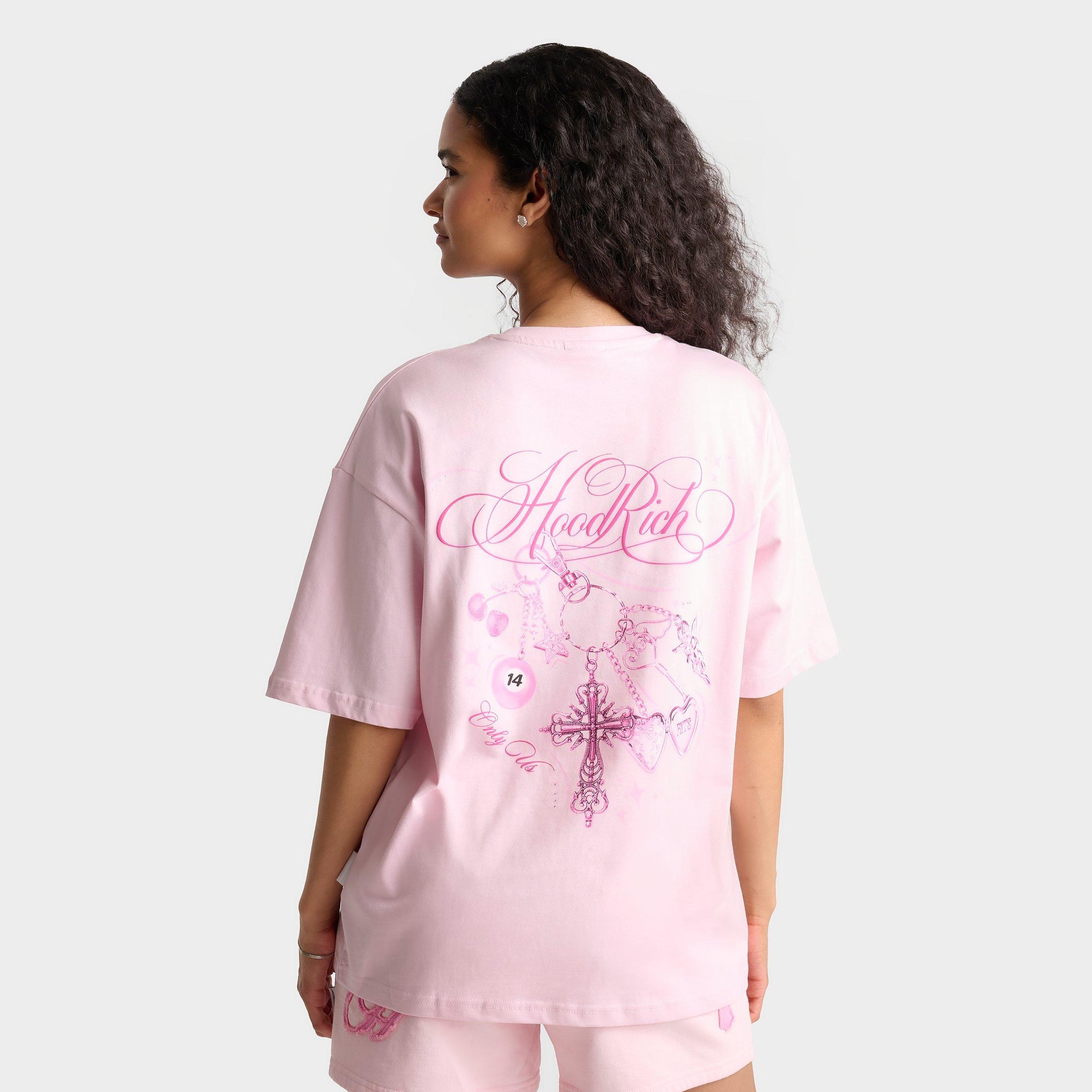 Hoodrich Women's Locket Washed Boyfriend T-Shirt in Pink-a-boo Size: Large