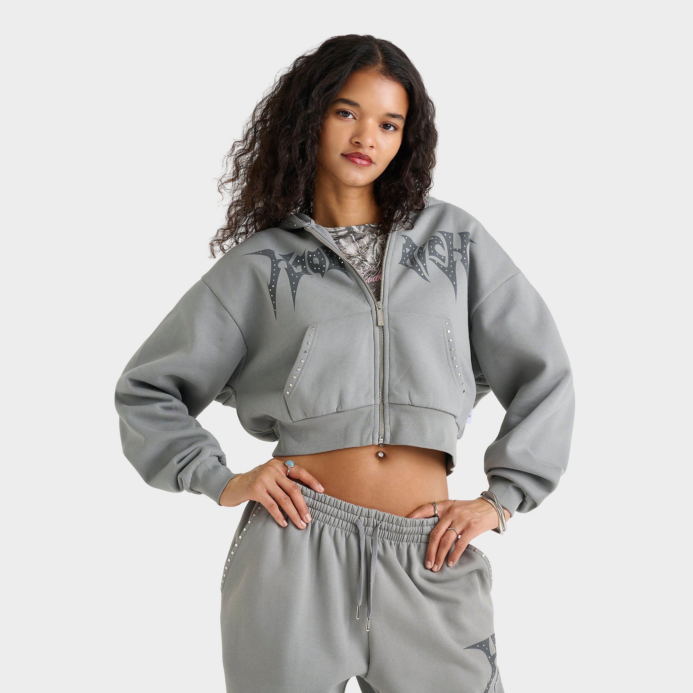 Hoodrich Women's Aspen Studded Boxy Cropped Full-Zip Hoodie