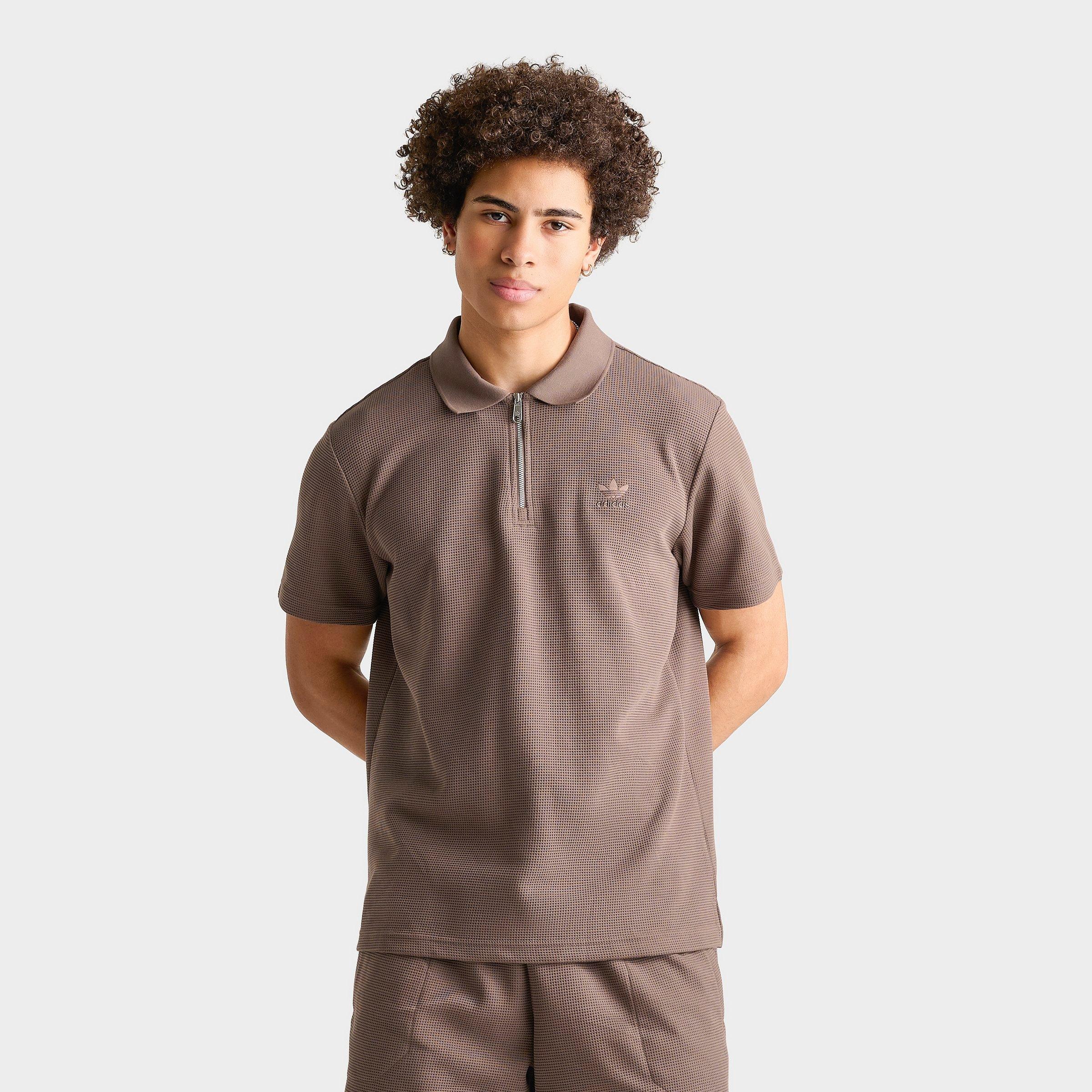 adidas Men's Originals Trefoil Essentials Waffle Polo Shirt in Earth Strata Size: Medium