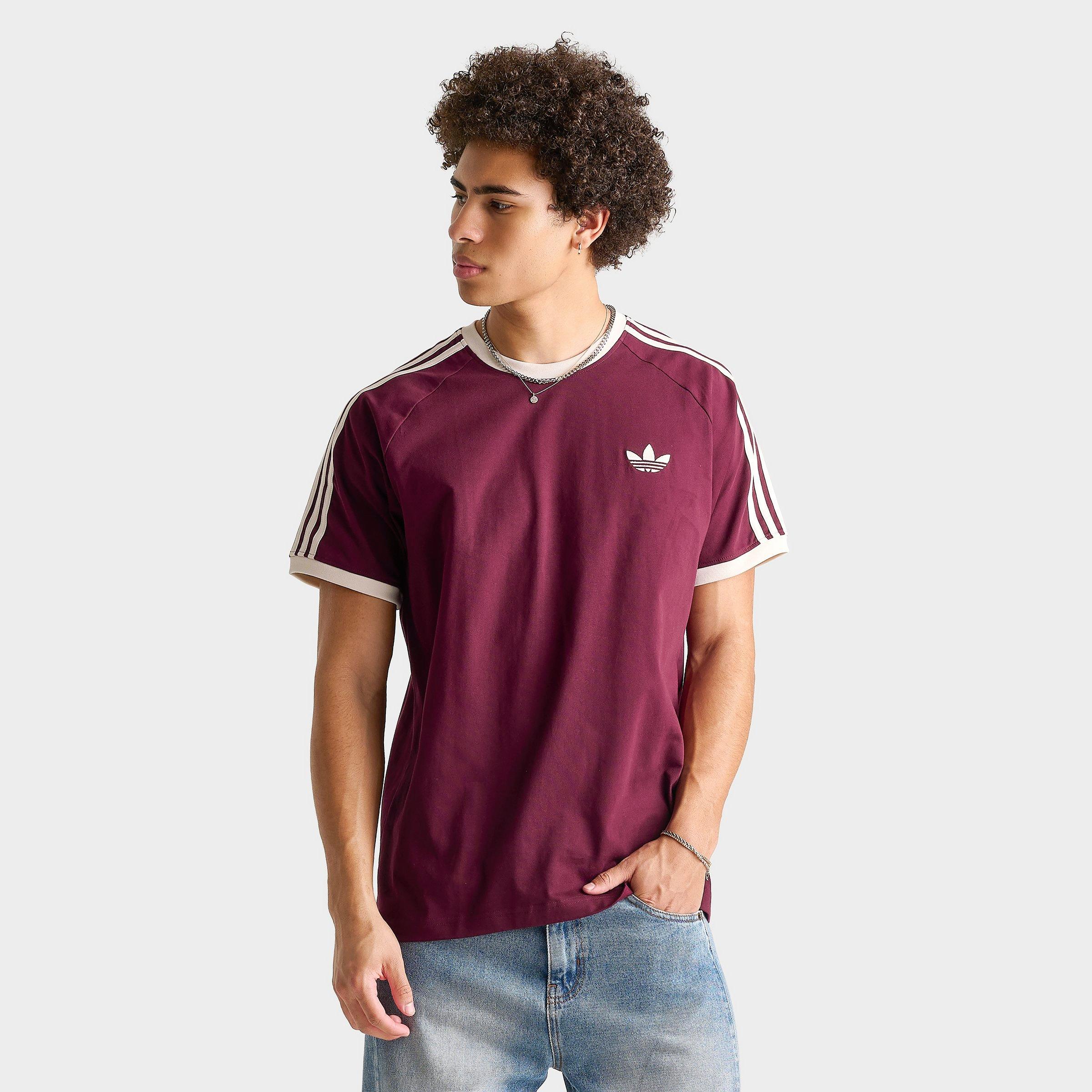 adidas Men's Originals Cali T-Shirt in Maroon/Wonder White Size: Large