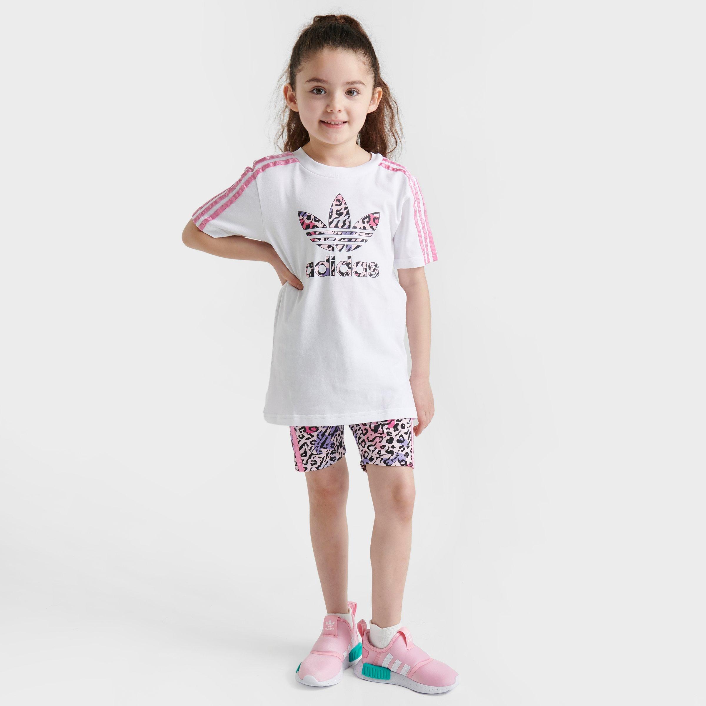 Adidas Girls' Little Kids' Originals Animal Print T-shirt And Bike Shorts  Set Size Xs In White/multicolor