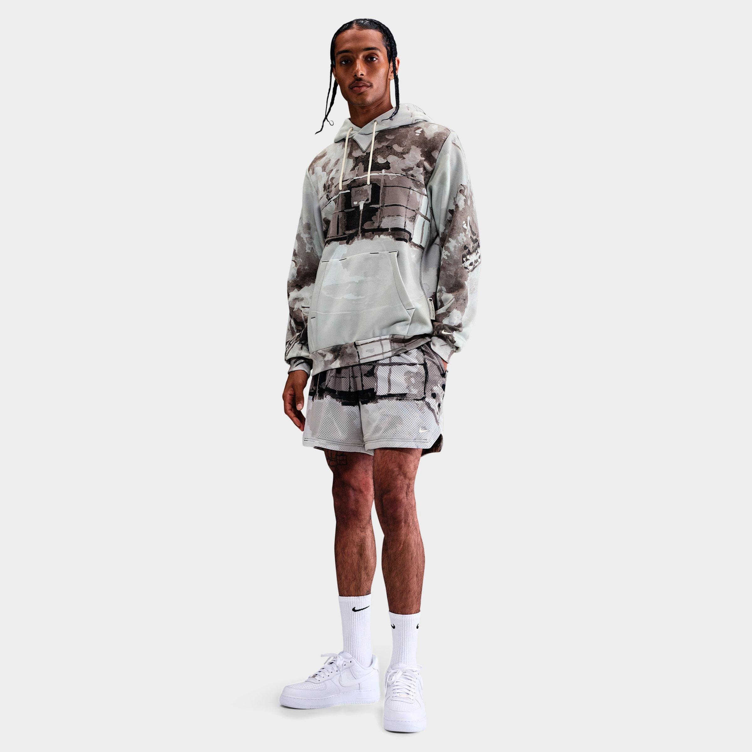 Nike Men's Dri-FIT Allover Print Mesh 5" Basketball Shorts in Iron Grey/Pale Ivory Size: Small