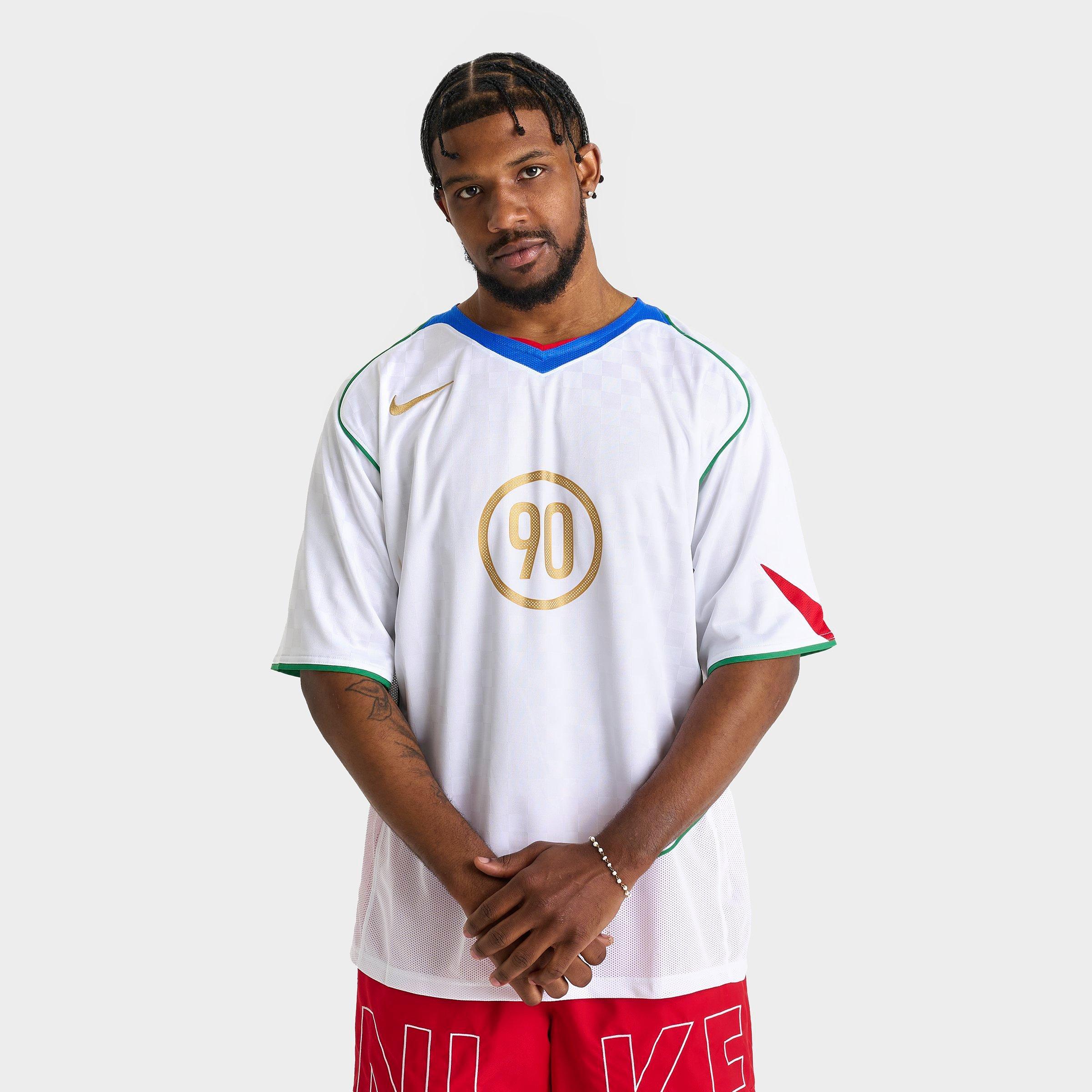 Nike Men's Total 90 Dri-FIT Soccer Jersey in White/Italy Blue/Sport Red Size: Small
