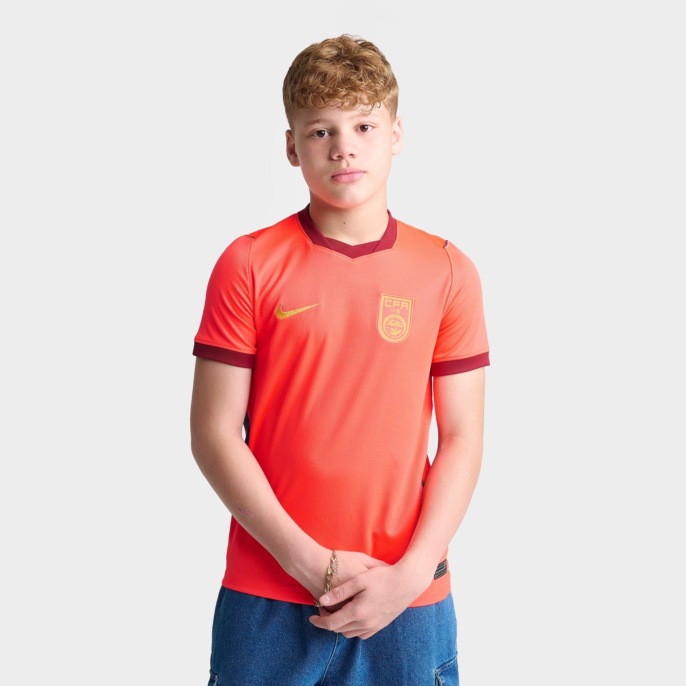 Nike Big Kids China 26 Stadium Home Dri-FIT Replica Soccer Jersey in Bright Crimson/Team Red/Yellow Ochre Size: Medium