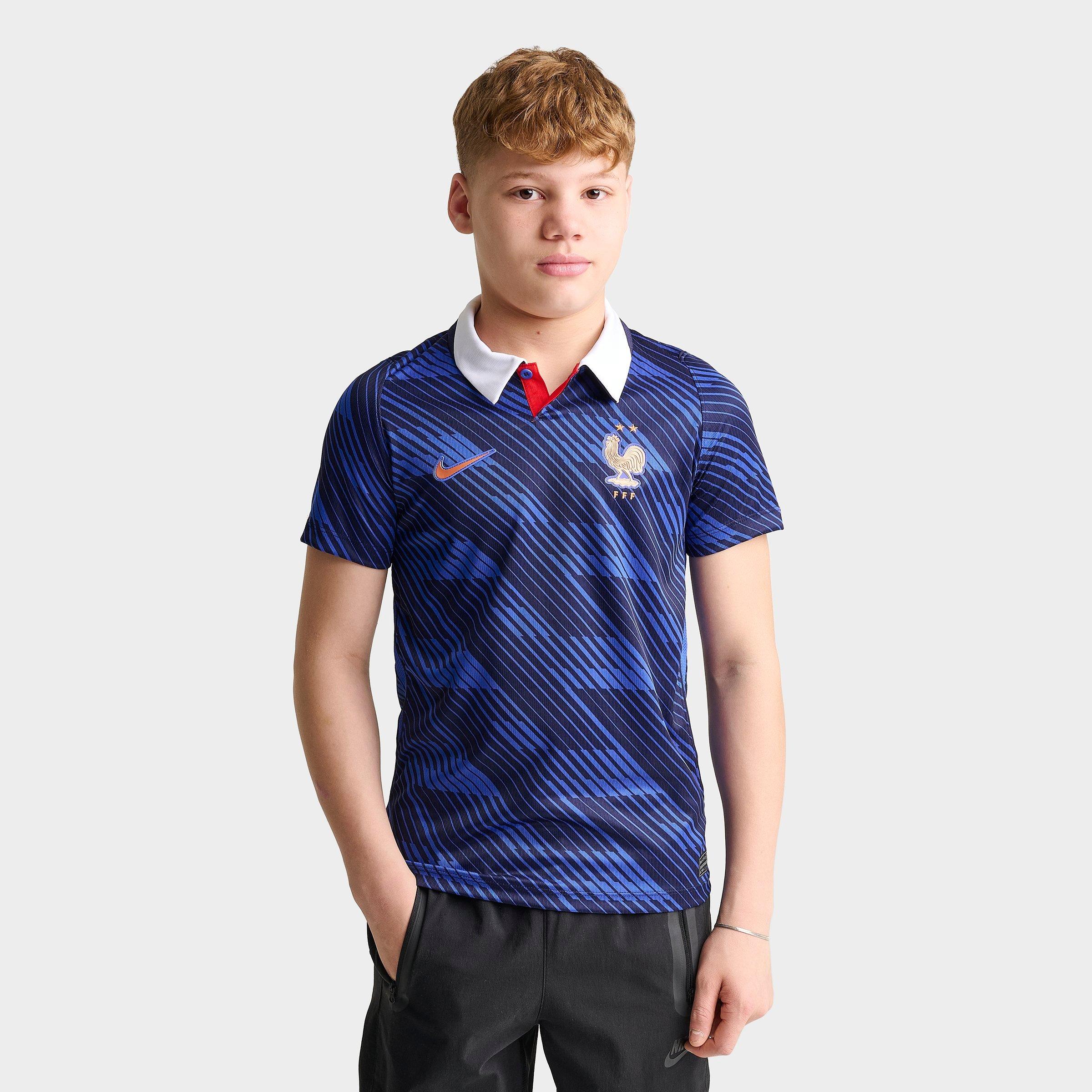 Nike Big Kids France 26 Stadium Home Dri-FIT Replica Soccer Jersey in Game Royal/Metallic Copper Size: XS