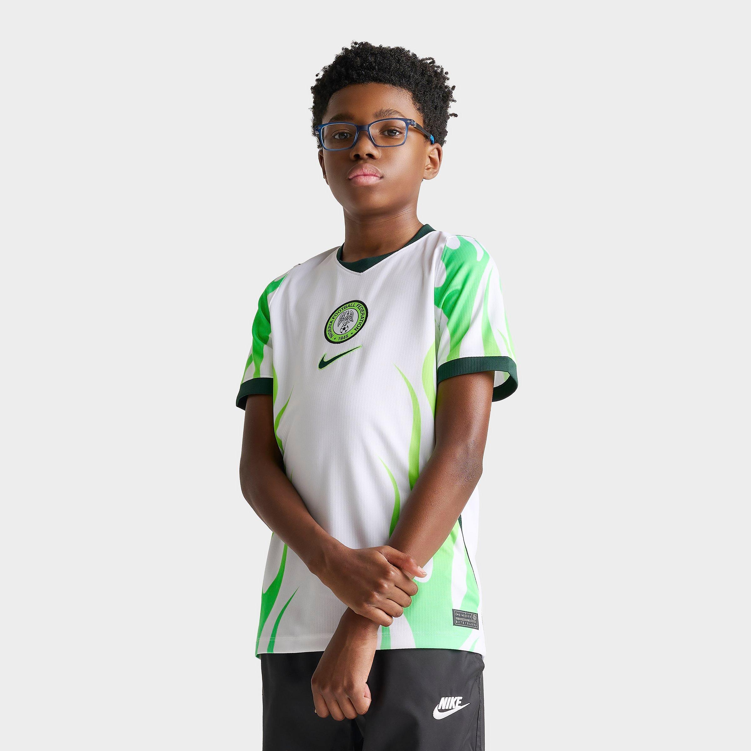 Nike Big Kids Nigeria 26 Stadium Away Dri-FIT Replica Soccer Jersey in White/Green Glow/Black Size: XL