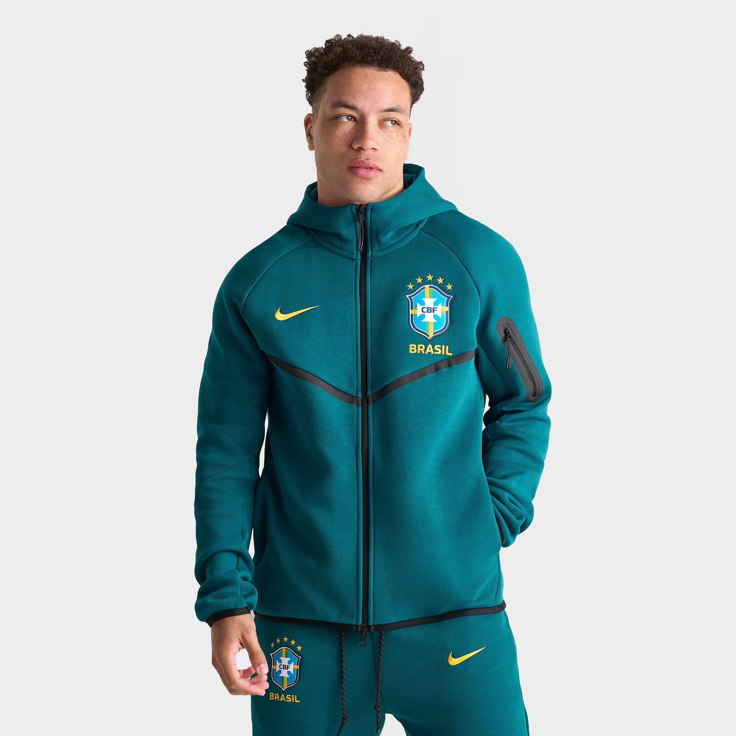 Nike Men's Brazil Soccer Tech Fleece Windrunner Full-Zip Hoodie in Geode Teal/Midwest Gold Size: Small